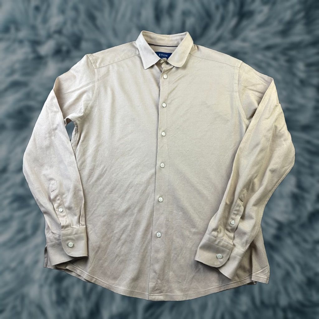 Eton Eton Shirt Mens Medium Beige Tan Button Up Slim Fit Size US M / EU 48-50 / 2 - 1 Thumbnail
