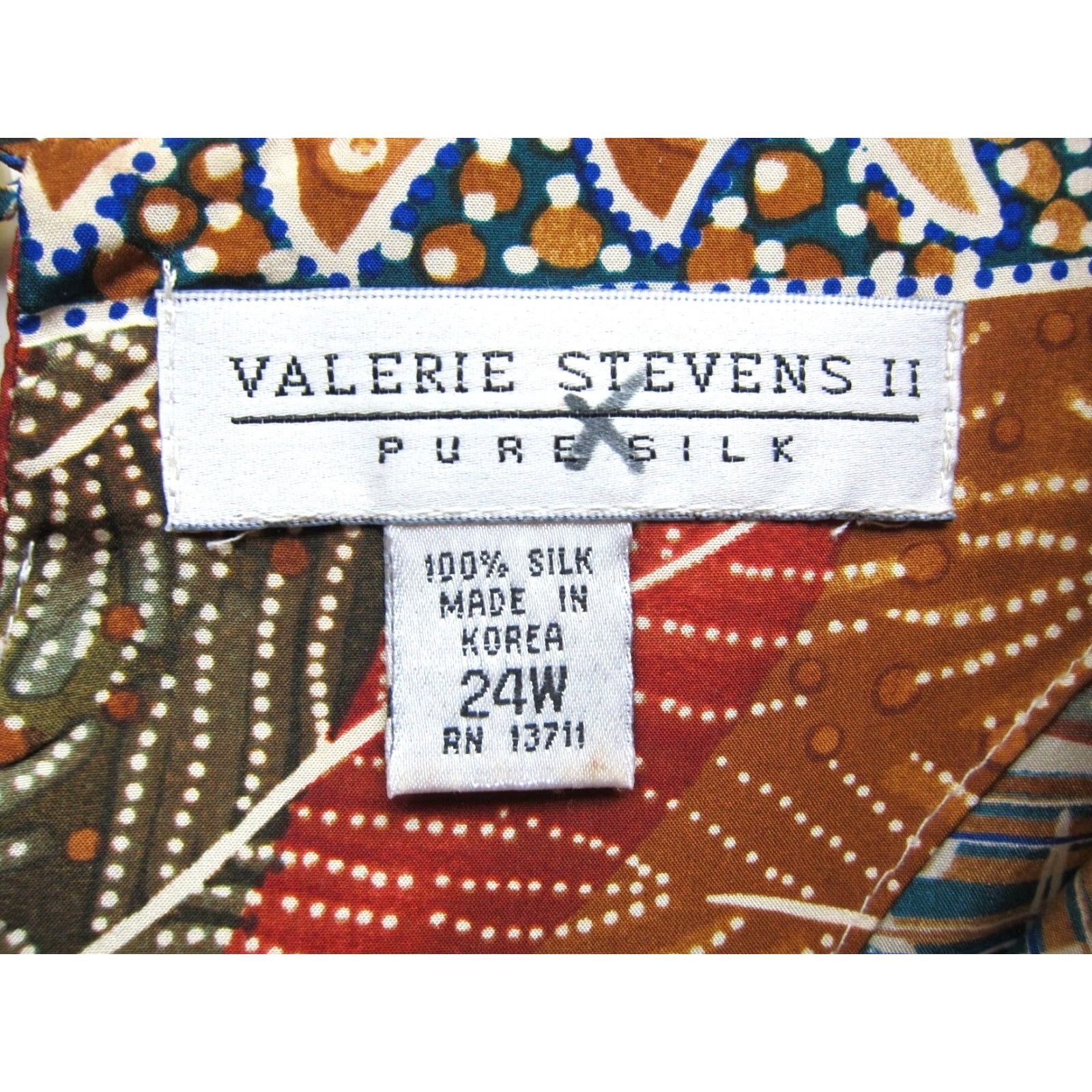 Vintage Vtg Valerie Stevens Blouse Tunic 24W Silk Floral Short Sleeve Brown Blue Women Ladies Dress Shirt Size 4XL / US 24-26 - 5 Thumbnail