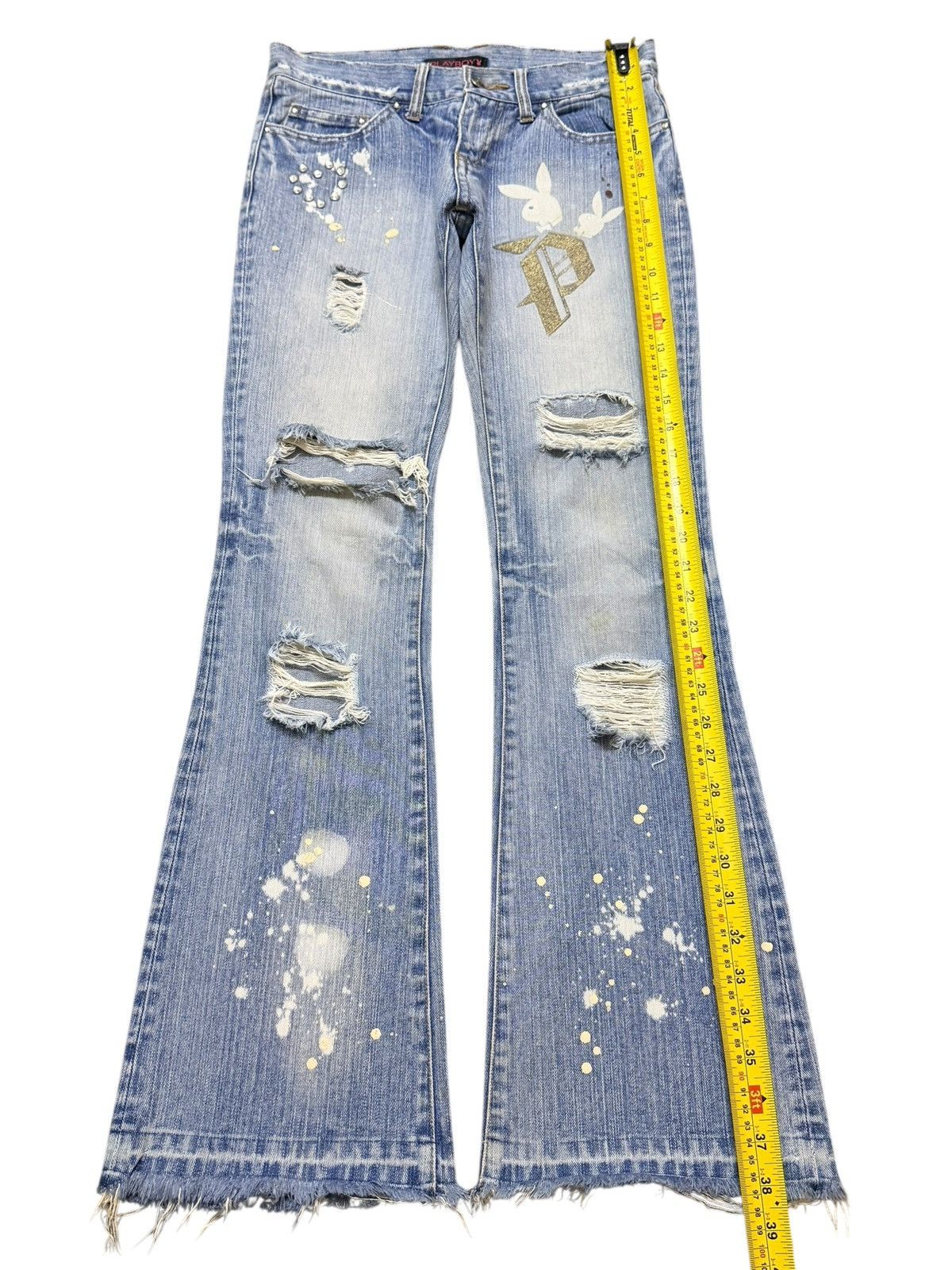 Playboy Vintage Y2K Playboy Faded Wash Paint Splatter Wide Leg Flare Size 28" / US 6 / IT 42 - 11 Thumbnail