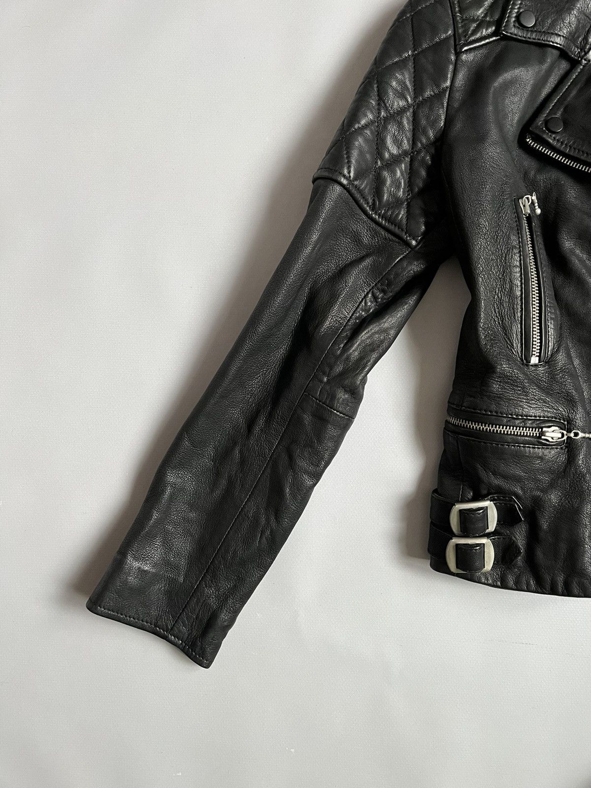 Allsaints AllSaints Women Lamb Leather Black Biker Jacket Size XS / US 0-2 / IT 36-38 - 6 Thumbnail