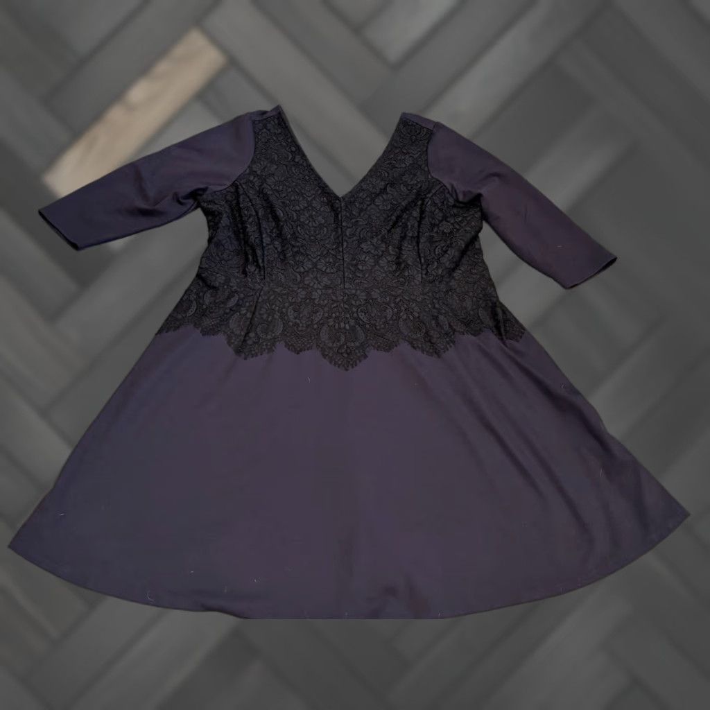 Vintage Lane Bryant Dress Womens 18 Navy Blue V Neck Lace Accent 3/4 Sleeve - Plus Size A-Line Knee Length Casual Party/Cocktail Mens/Womens Size XXL / US 16-18 / IT 52-54 - 1 Thumbnail