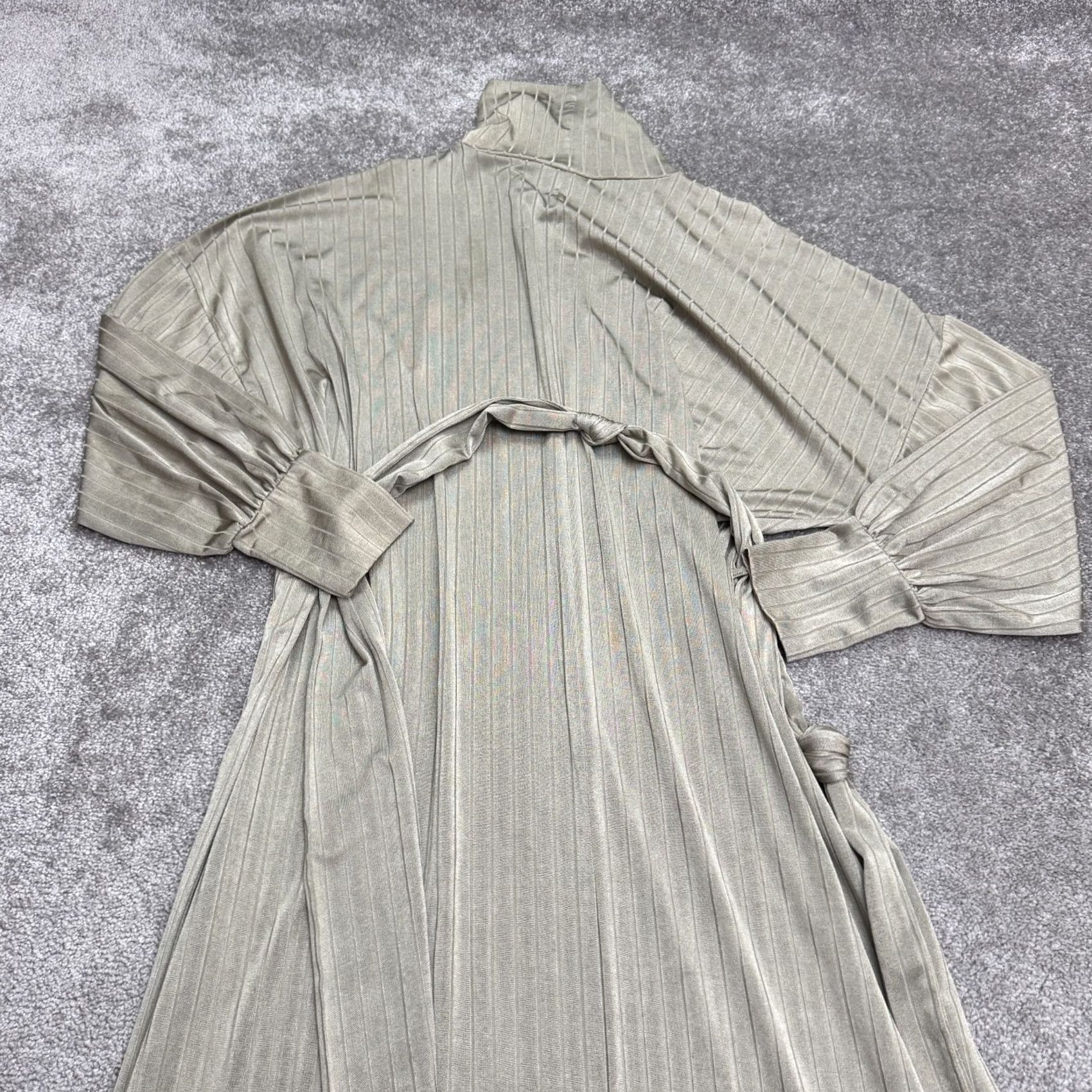 Asos ASOS Design Ribbed High Neck Long Puff Sleeve Belted Maxi Dress Womens 14 Green Maxi Dress Womens 14 Green Size XL / US 12-14 / IT 48-50 - 3 Thumbnail