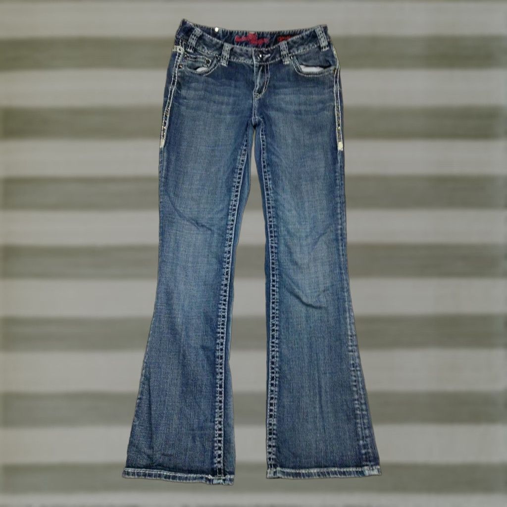 Denime Rock & Roll Cowgirl Denim Jeans Women 28x30 Mid Rise Bootcut Stretch Rhinestone Size 28" / US 6 / IT 42 - 1 Thumbnail