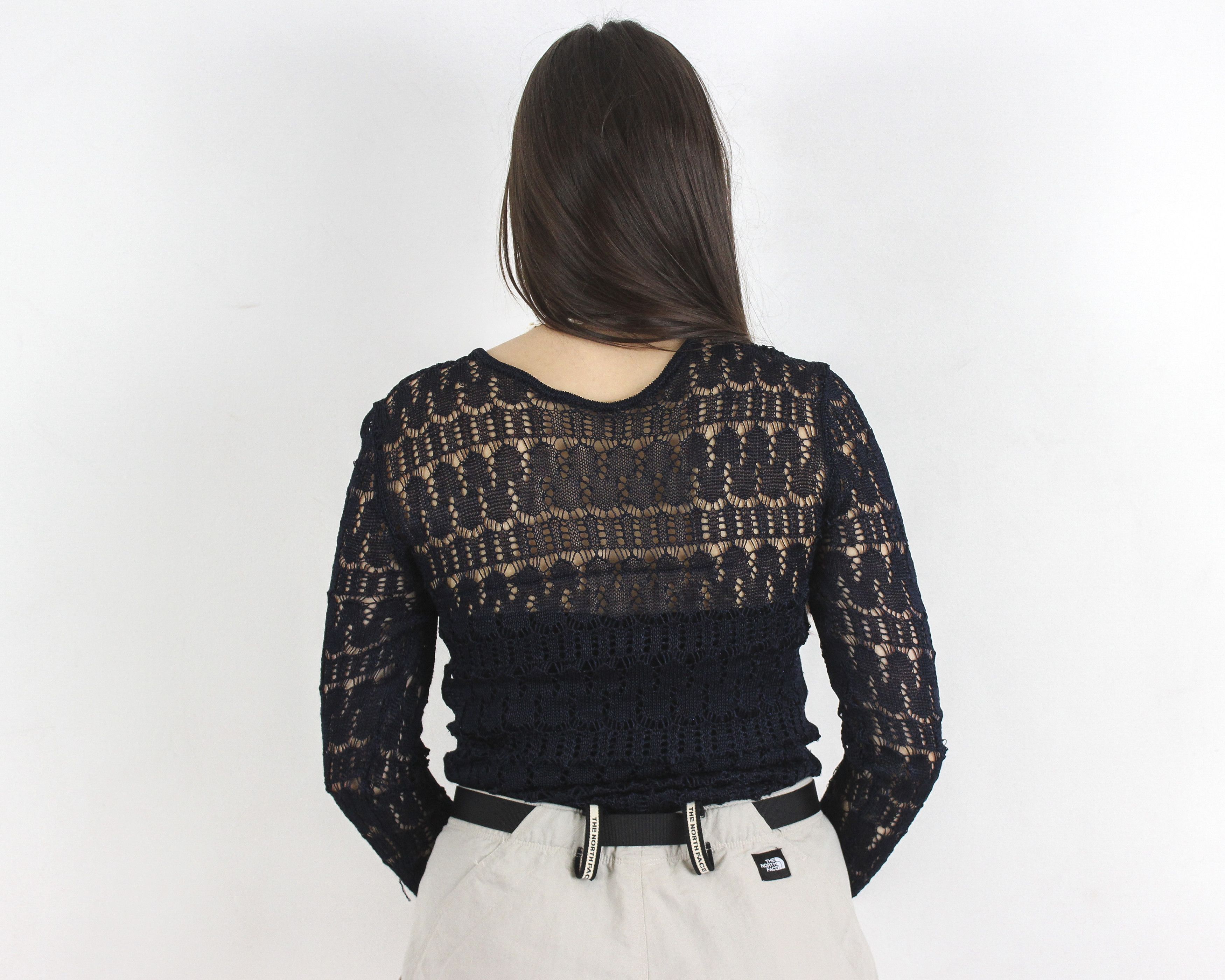 Other × Vintage See Through Knit Crochet Blouse Long Sleeved Top Pullover Size M / US 6-8 / IT 42-44 - 6 Thumbnail