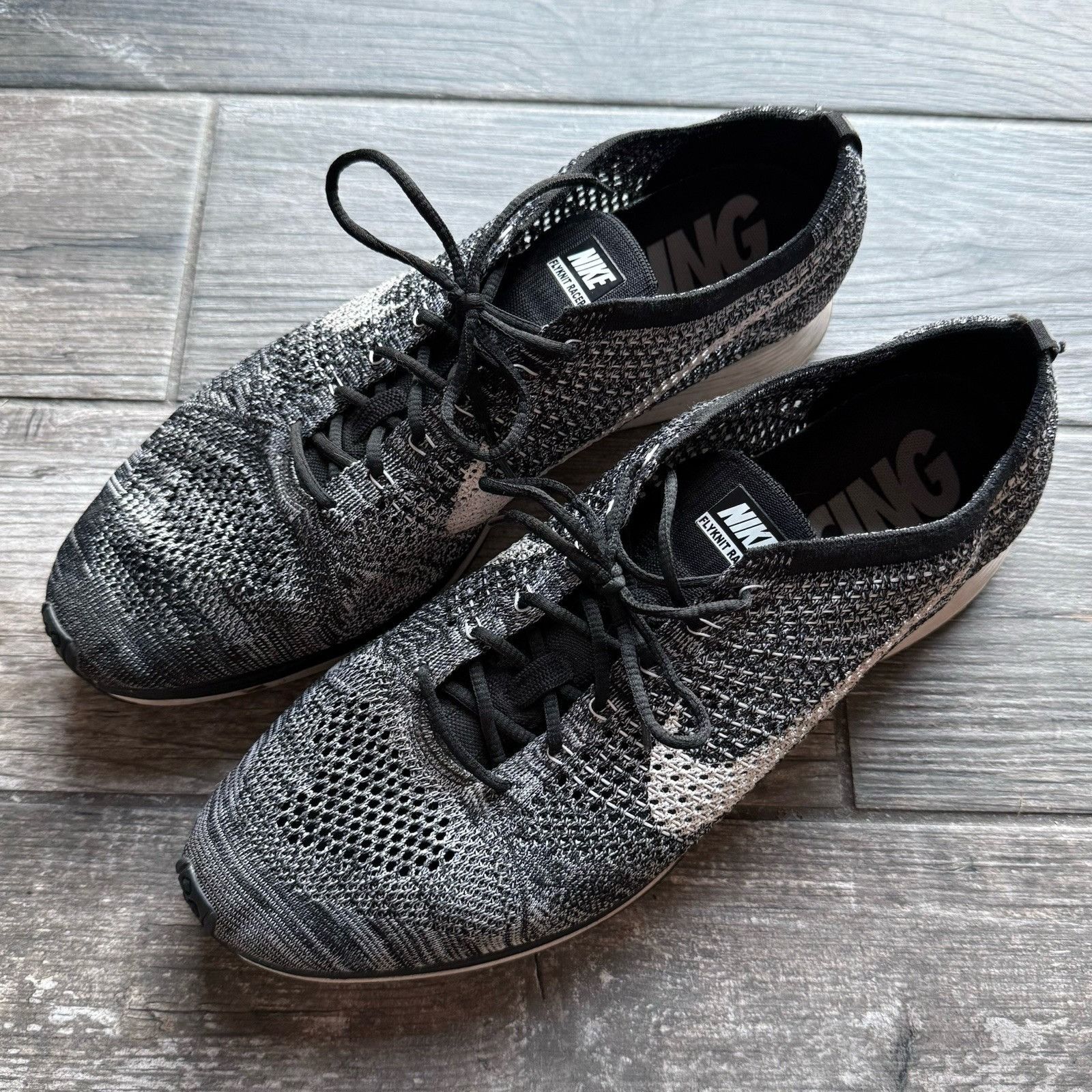 Nike NIKE FLYKNIT RACER 2.0 OREO BLACK WHITE RUNNING SHOES MEN'S Size US 15 / EU 48 - 2 Thumbnail