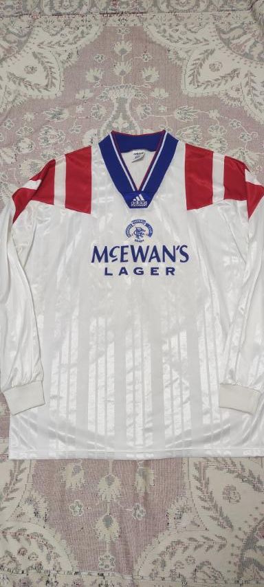 image of Adidas Rangers The Gers Away Football Shirt 1992 - 1993 Long sleeve in White, Men's (Size Large)