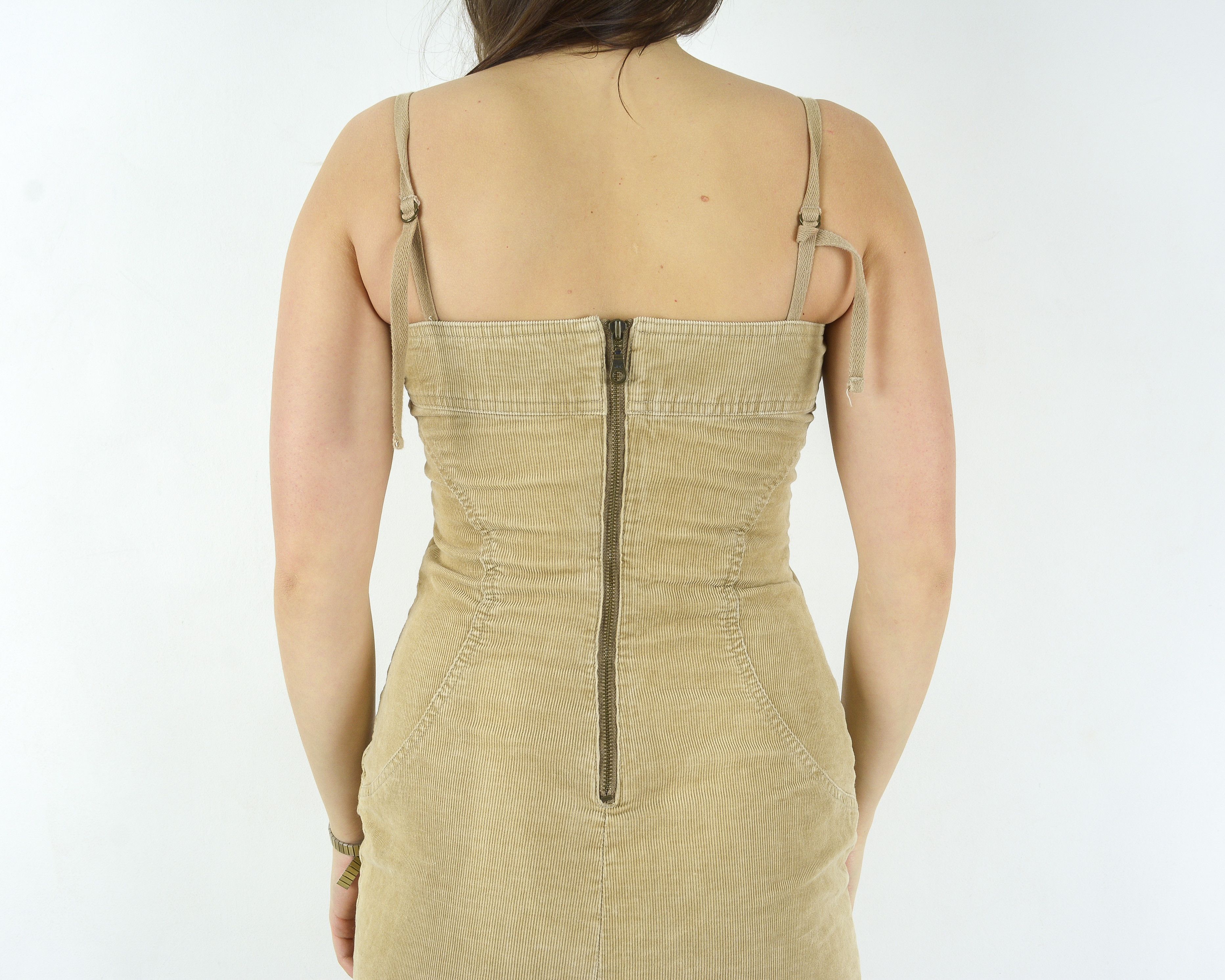 Vintage Corduroy Mini Dress Spaghetti Strap Zip Up Cord Sleeveless Size XS / US 0-2 / IT 36-38 - 4 Thumbnail