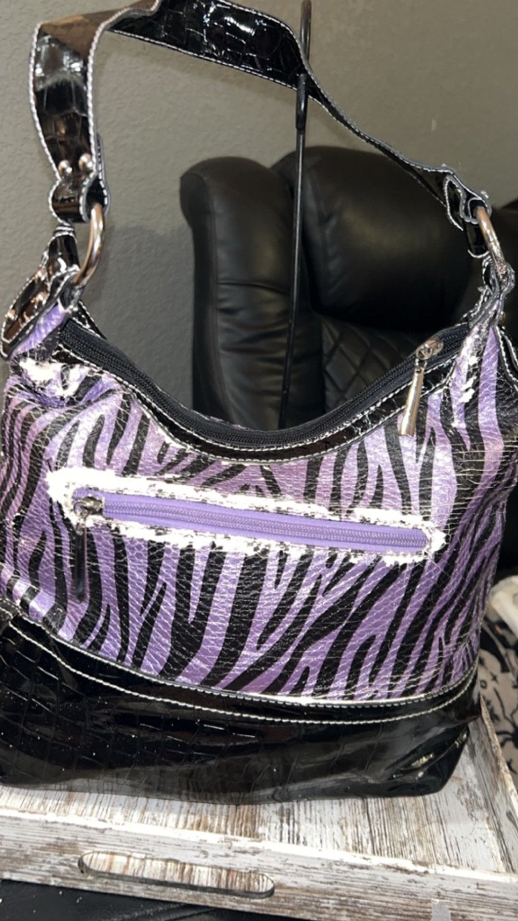 The Unbranded Brand Women's Unbranded Shoulder Bag One Size Purple Black Zebra P Size ONE SIZE - 3 Thumbnail