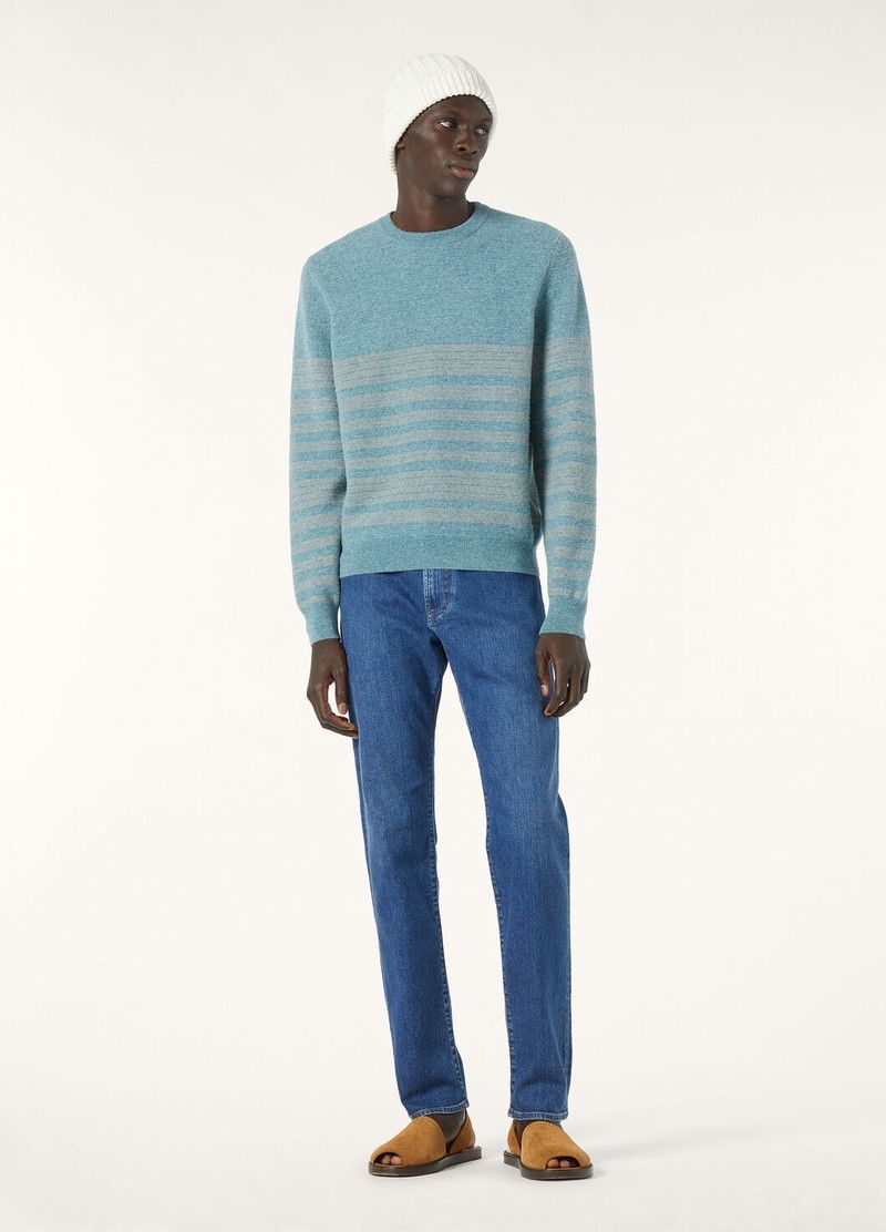 Loro Piana o1w1db10226 FAP0890 Oggebbio Crewneck Sweater in Light Blue Size US XL / EU 56 / 4 - 2 Thumbnail