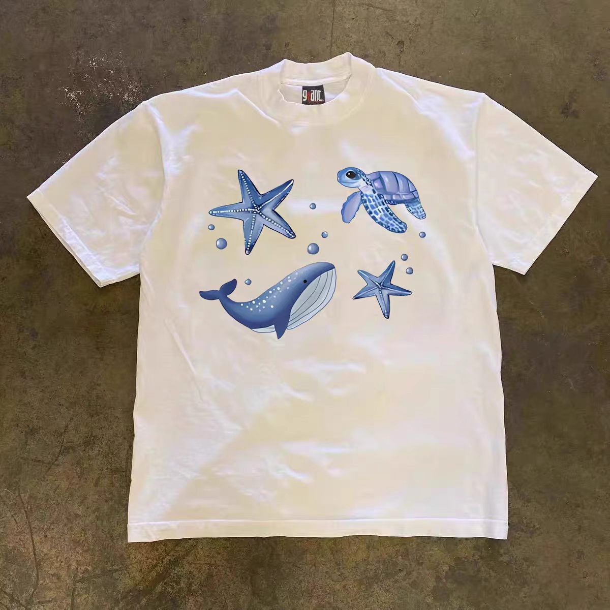 Vintage White Vintage Whale-Print Cotton T-Shirt Size US M / EU 48-50 / 2 - 1 Thumbnail