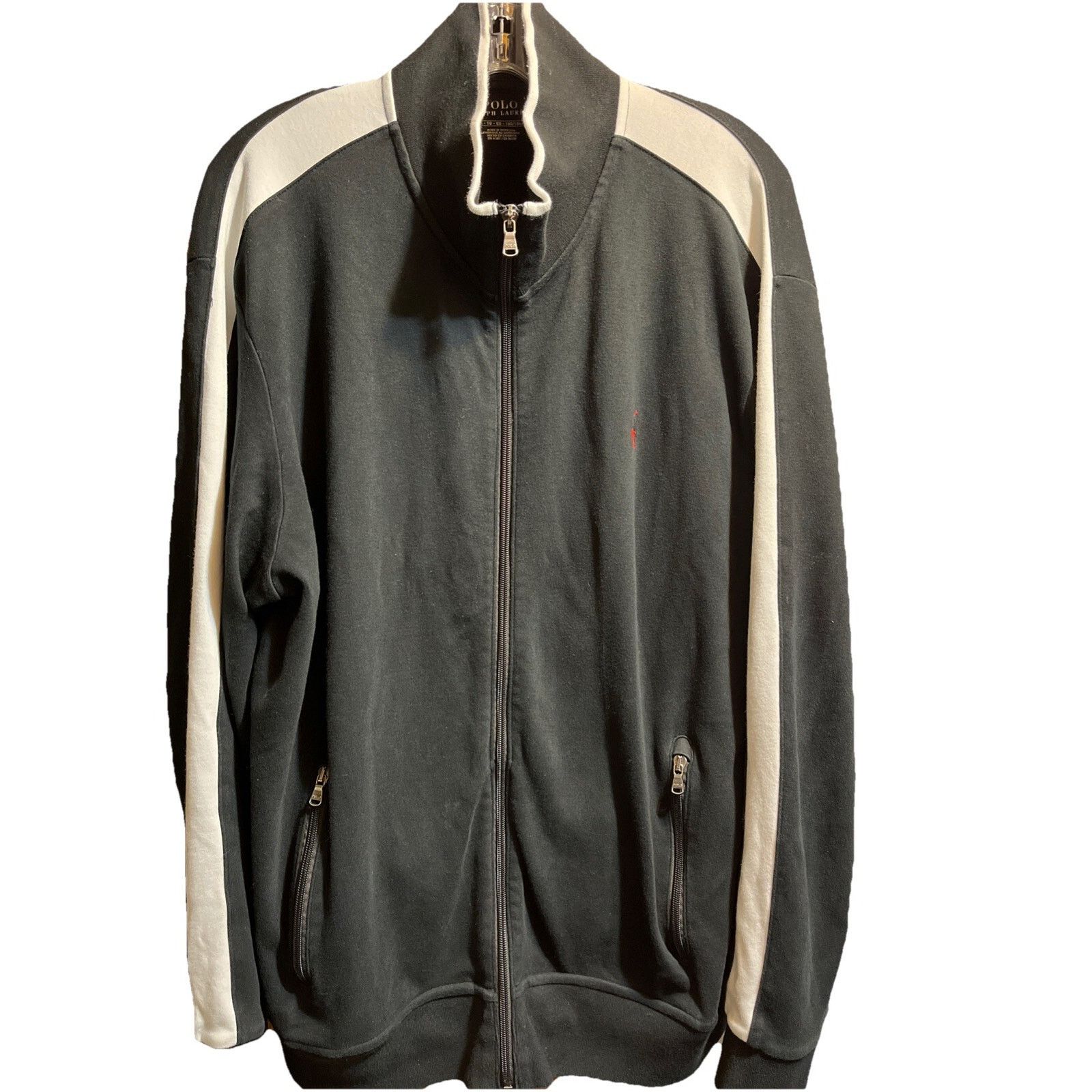 Polo Ralph Lauren Track Jacket Men XL Black White Streetwear