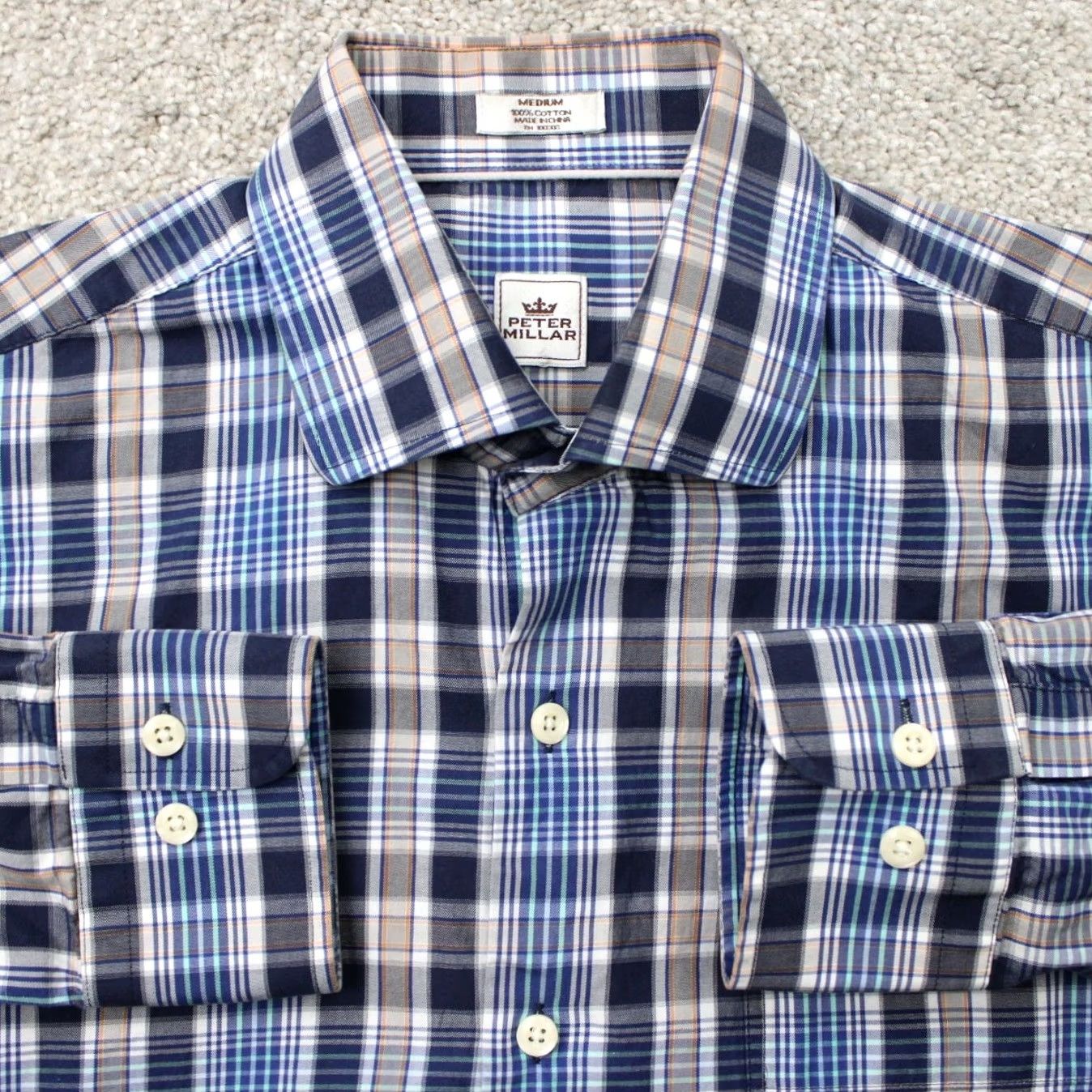 Peter Millar Peter Millar Crown Shirt Mens Medium Blue/Gray Plaid 100% Cotton Long Sleeve Button Up Size US M / EU 48-50 / 2 - 2 Thumbnail