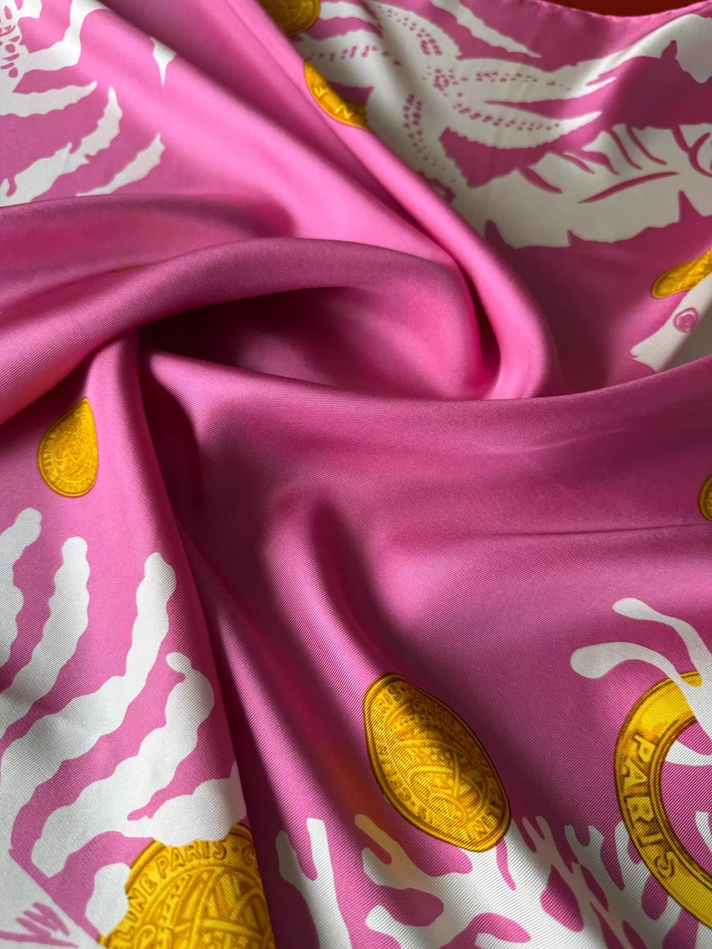 Celine Celine Vintage Pink Gold Coin Silk 90cm Scarf Underwater Size ONE SIZE - 2 Thumbnail