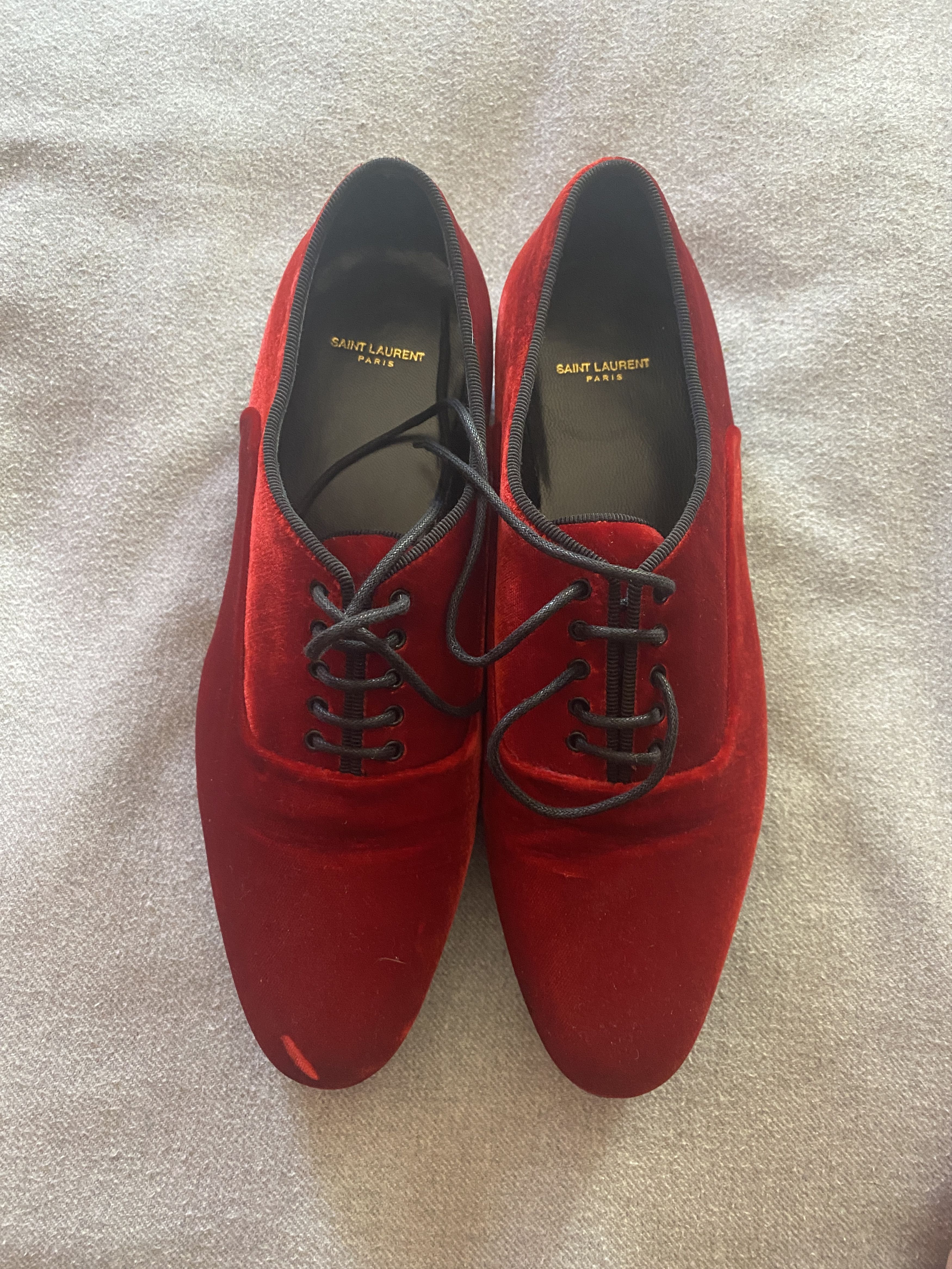 Saint Laurent Paris Red/Burgundy Velvet Lace-up Flats Size US 6.5 / IT 36.5 - 1 Thumbnail