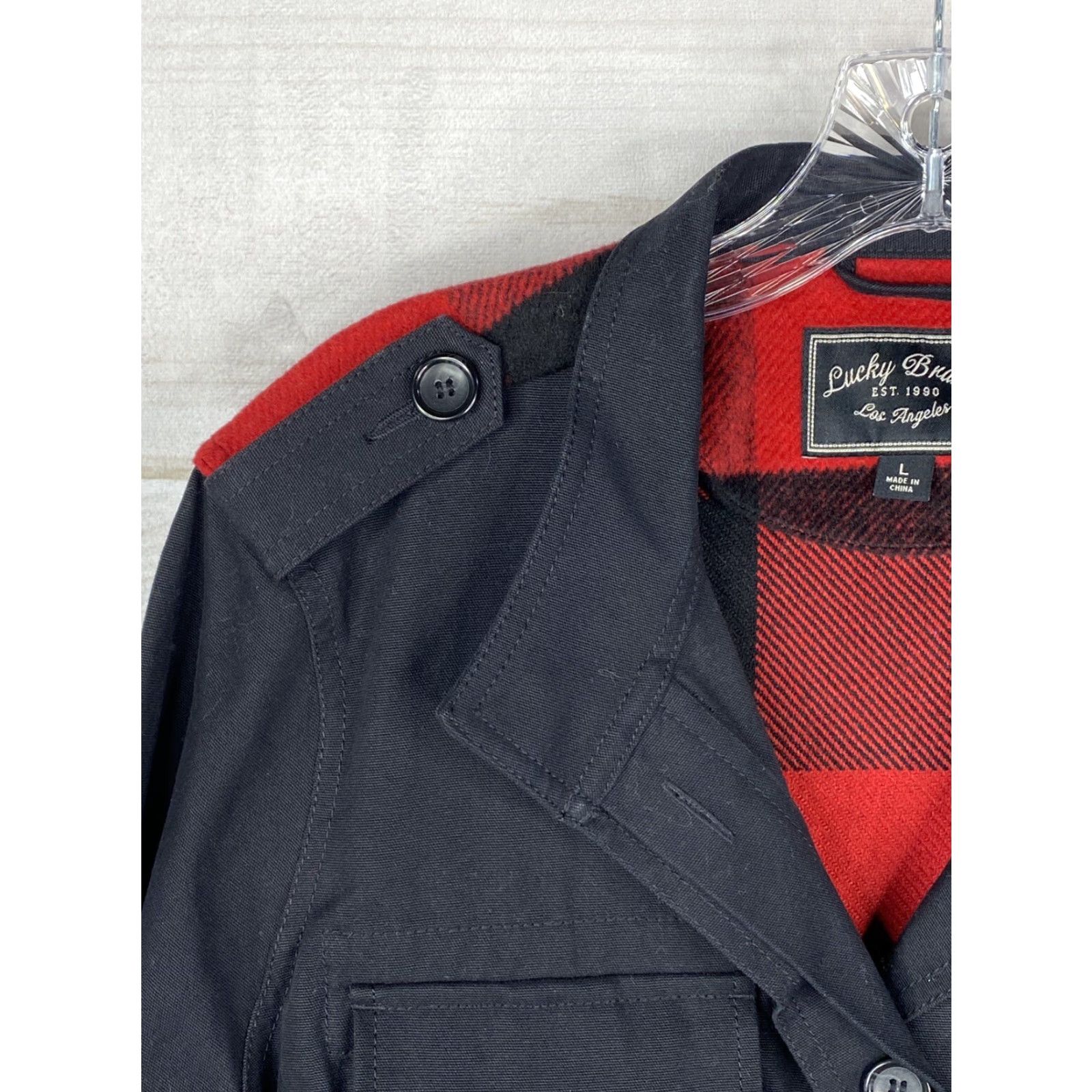 Lucky Brand Lucky Brand Jacket Womens L Black Red Mixed Media Buffalo Plaid Checkered Twill Denim Wool Full Zip Button Casual Fall Spring Winter Womens M/L Size L / US 10 / IT 46 - 2 Thumbnail