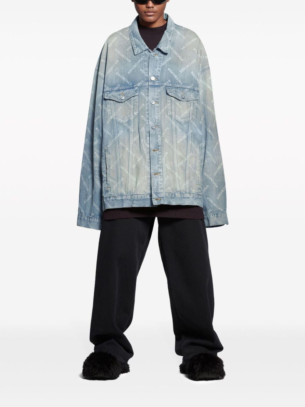 Balenciaga o1bcso1str0625 Bal Diagonal Allover Oversized Jacket in Blue Size US XL / EU 56 / 4 - 2 Thumbnail