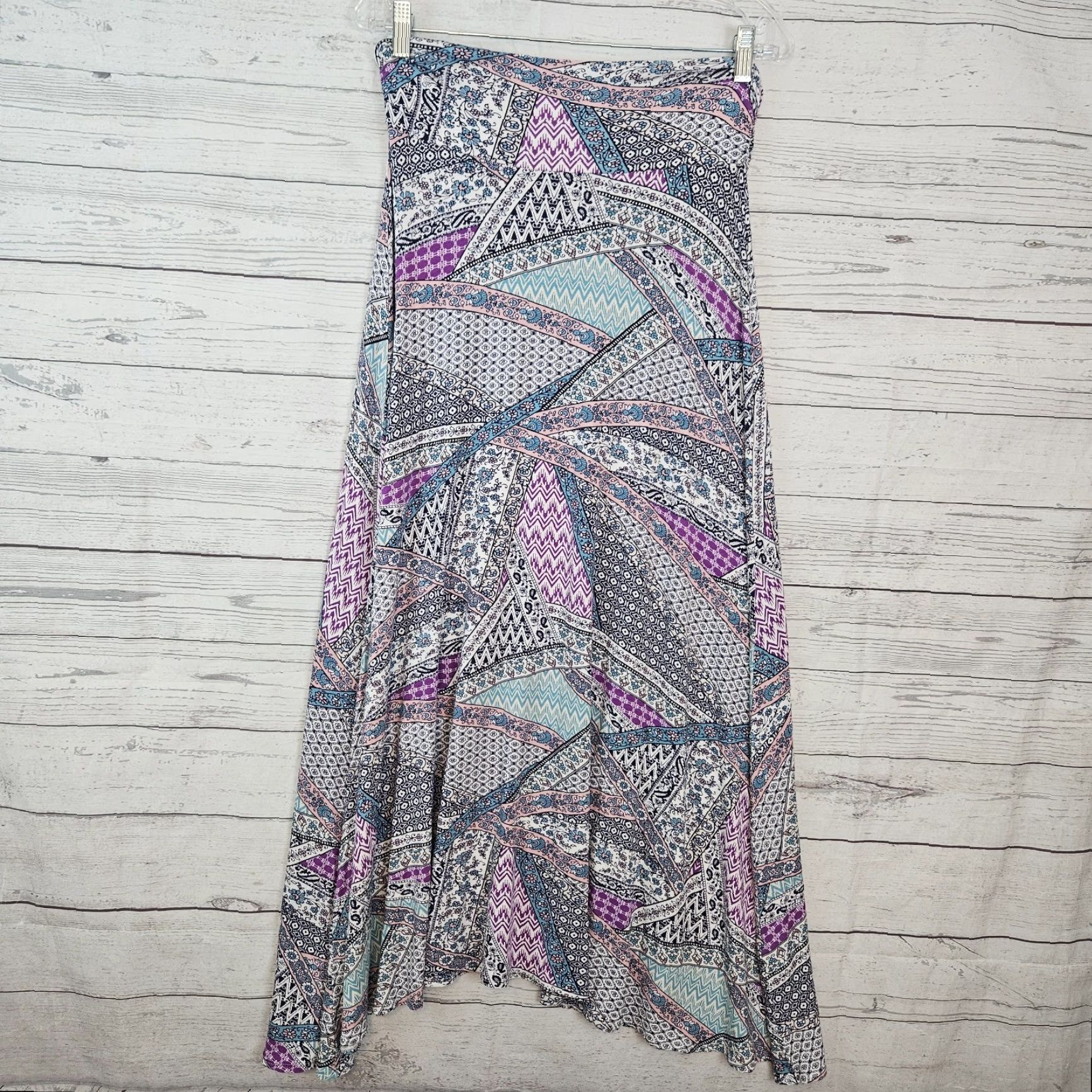 Vintage Renee C Womens Maxi Skirt L Blue Purple Floral Pull On Rayon Blend Size 36" / US 14 / IT 50 - 2 Thumbnail