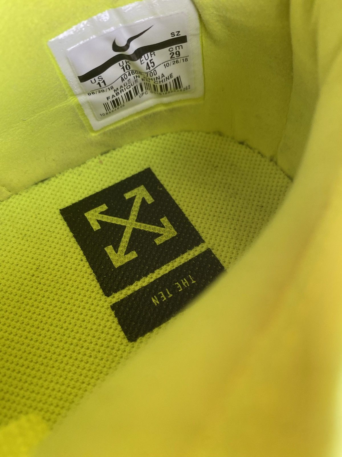 Nike Size 10.5 - Nike Air Force 1 Low Off-White Volt (2018) VNDS Size US 11 / EU 44 - 7 Thumbnail