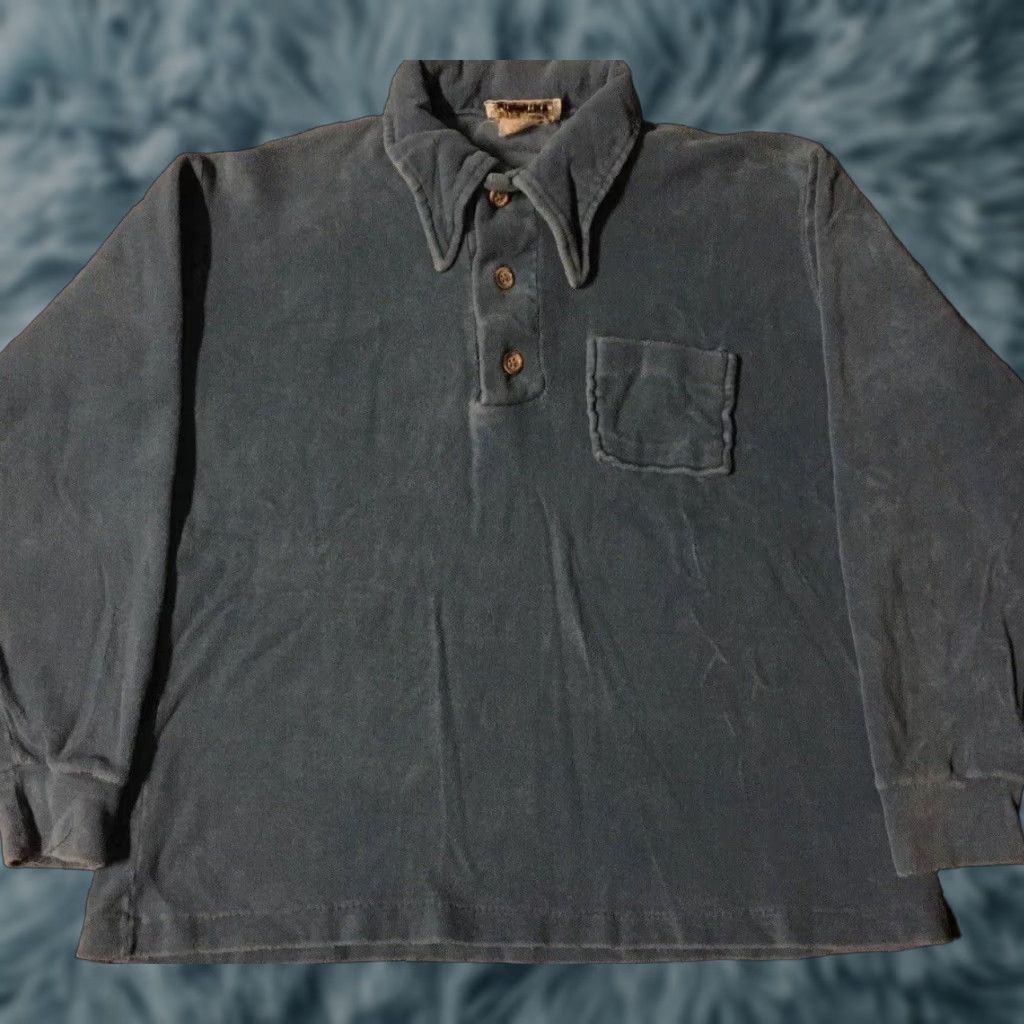 VINTAGE Single Stitch Polo Shirt XS Blue Boxy Faded 70s Terry Cloth Rugby Shirt Men XS Grunge Surf Skate Beach 80s 90s Vaporwave Ocean Pacific USA USA