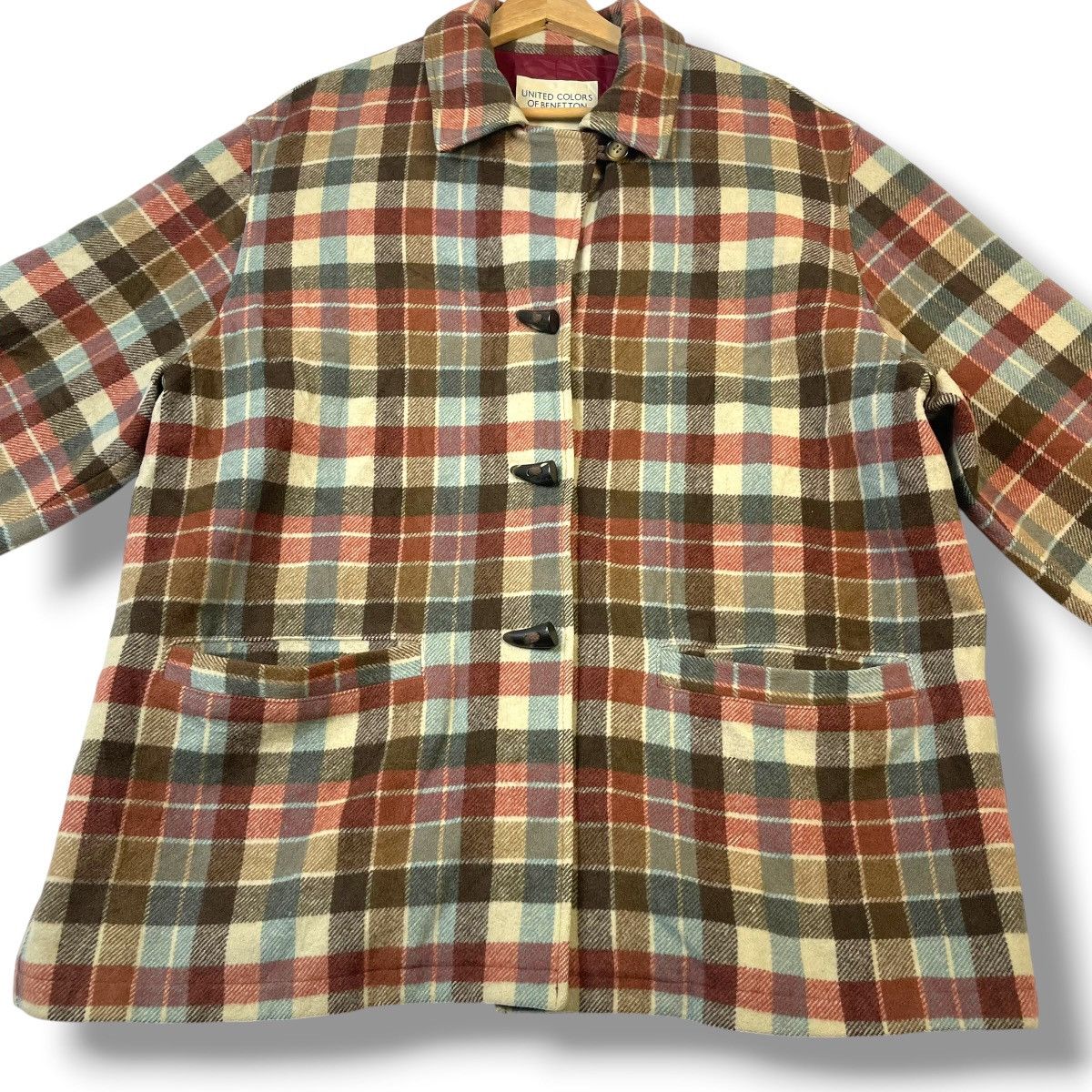 United Colors Of Benetton UNITED COLORS OF BENETTON PLAID WOOL DUFFLE JACKET Size US XL / EU 56 / 4 - 6 Thumbnail