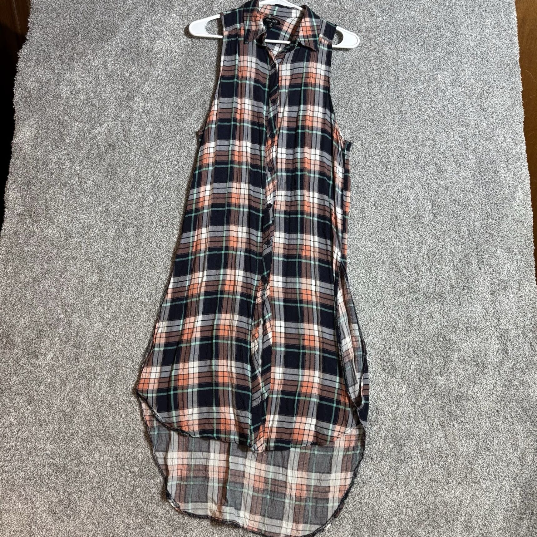New Look New Look Plaid Dress Shirt Dress Midi Womens M Multicolor Casual Grunge 90s City Retro Layering High Low Sleeveless Collared Button Dress Length: Midi Size M / US 6-8 / IT 42-44 - 2 Thumbnail