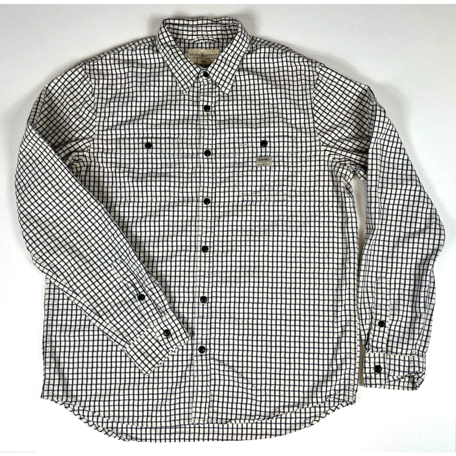 Vintage DENIM & SUPPLY RALPH LAUREN Men’s Button-Up Shirt Streetwear Sz L White Navy Check Long Sleeve Collared Pockets Casual Regular Fit Cotton Size US L / EU 52-54 / 3 - 3 Thumbnail