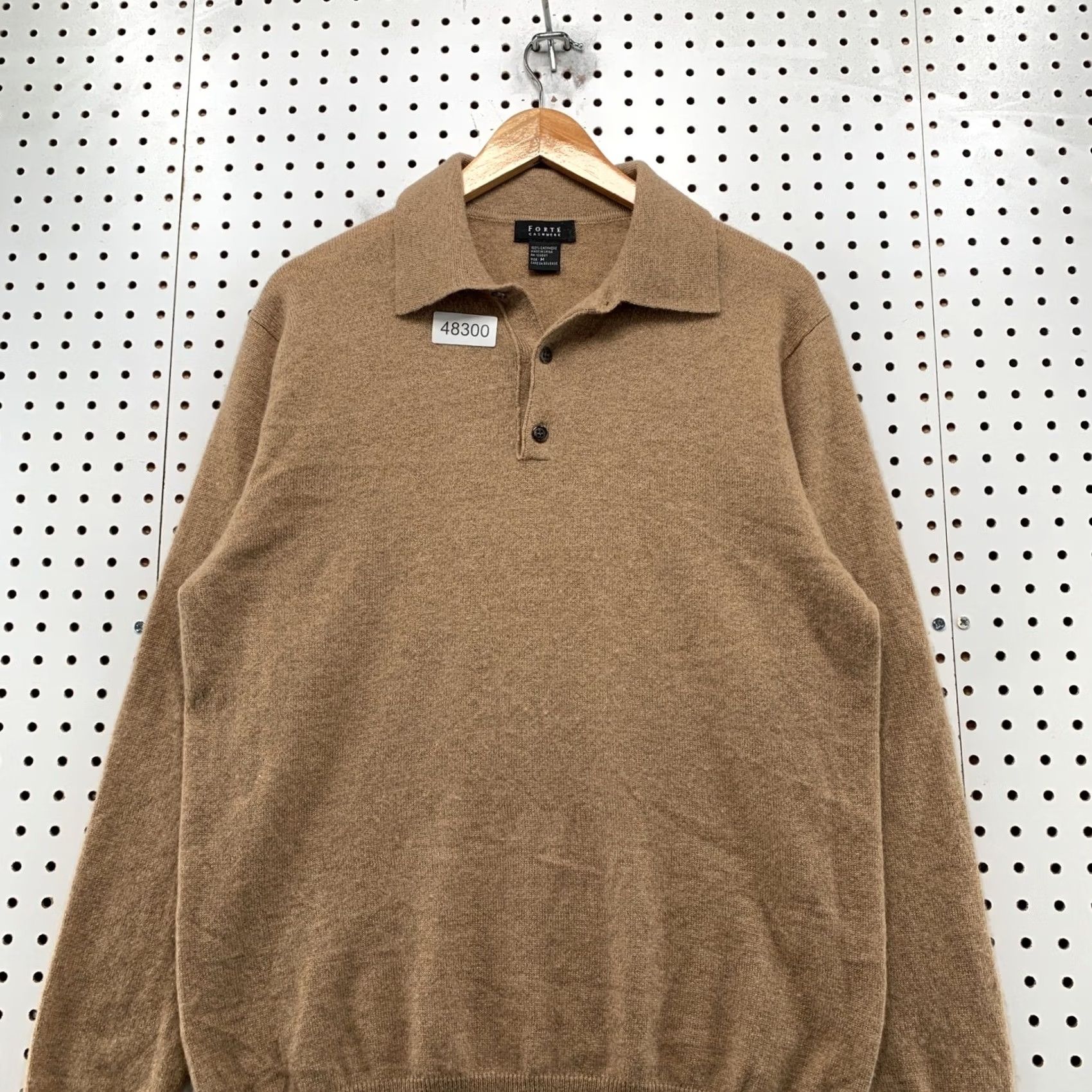 Vintage Forte Cashmere Mens Polo Sweater M Camel Brown 100% Cashmere Long Sleeve Size US M / EU 48-50 / 2 - 4 Thumbnail