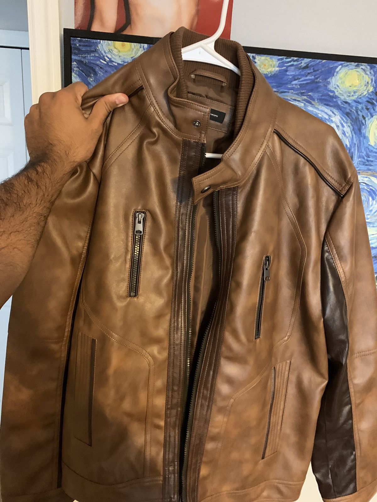 Designer × I.N.C INC Brown Leather Jacket *New Size US L / EU 52-54 / 3 - 1 Thumbnail