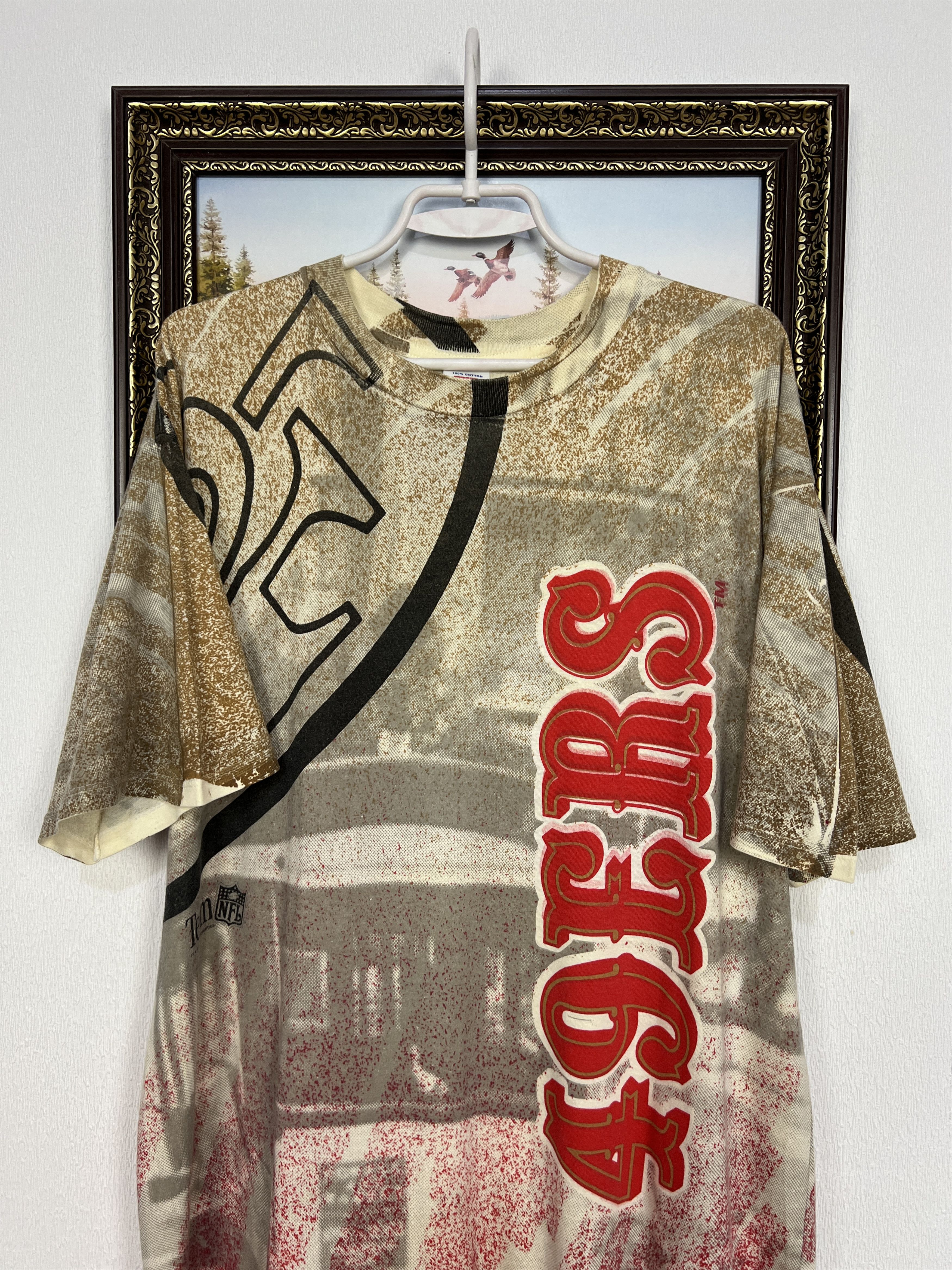 Vintage Vintage 90's San Francisco 49ERS All Over Print Tee Shirt Size US XL / EU 56 / 4 - 2 Thumbnail
