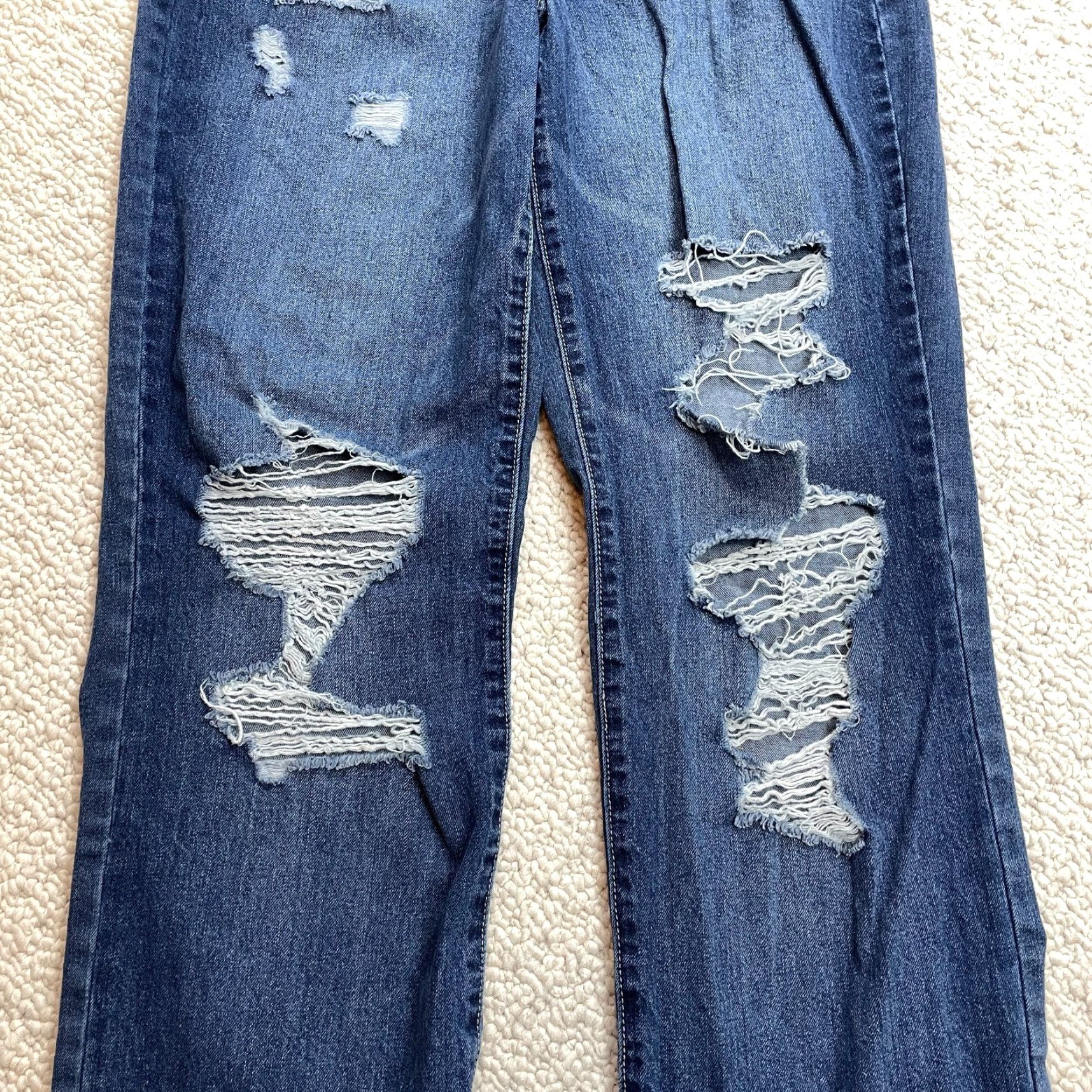 Vintage Rue 21 Jeans Womens 12 Blue Denim Dark Wash Distressed Straight Leg 32x29.5 Size 34" / US 12 / IT 48 - 2 Thumbnail