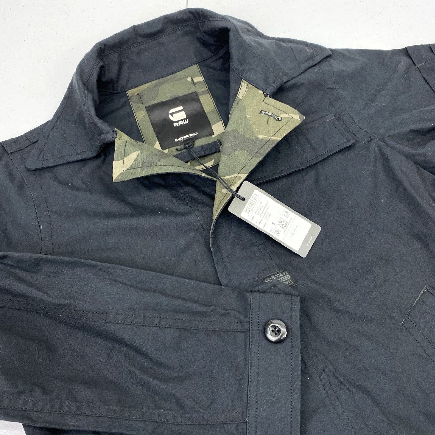 G-Star G-Star RAW Overshirt Jacket Men S Black Camouflage Pockets City Collared Canvas Cotton Snap Button Mid-Length Casual Regular Size US S / EU 44-46 / 1 - 2 Thumbnail