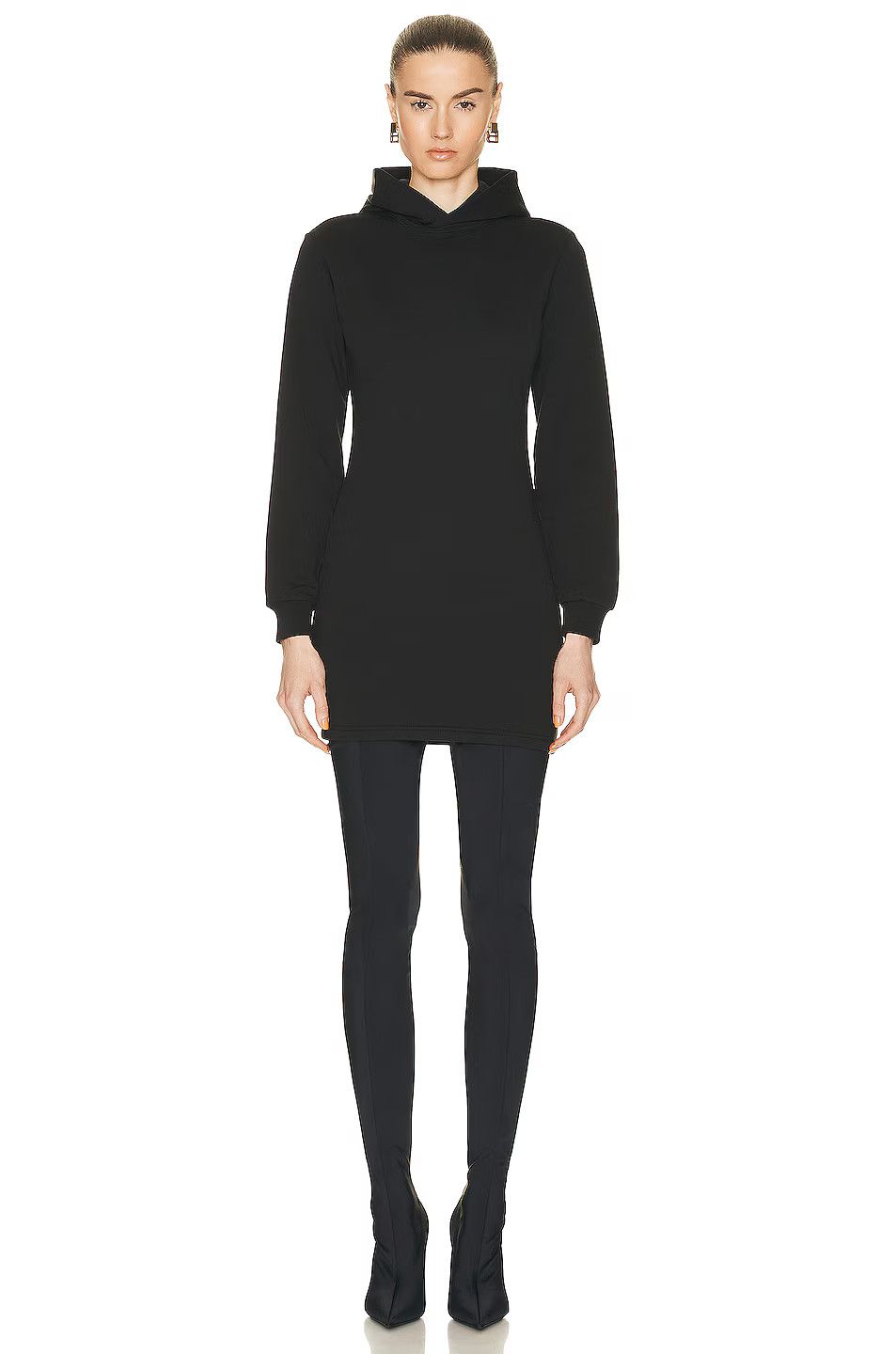 Balenciaga o1bcso1str0326 Paris Fitted Hoodie Dress in Black Size XL / US 12-14 / IT 48-50 - 1 Thumbnail