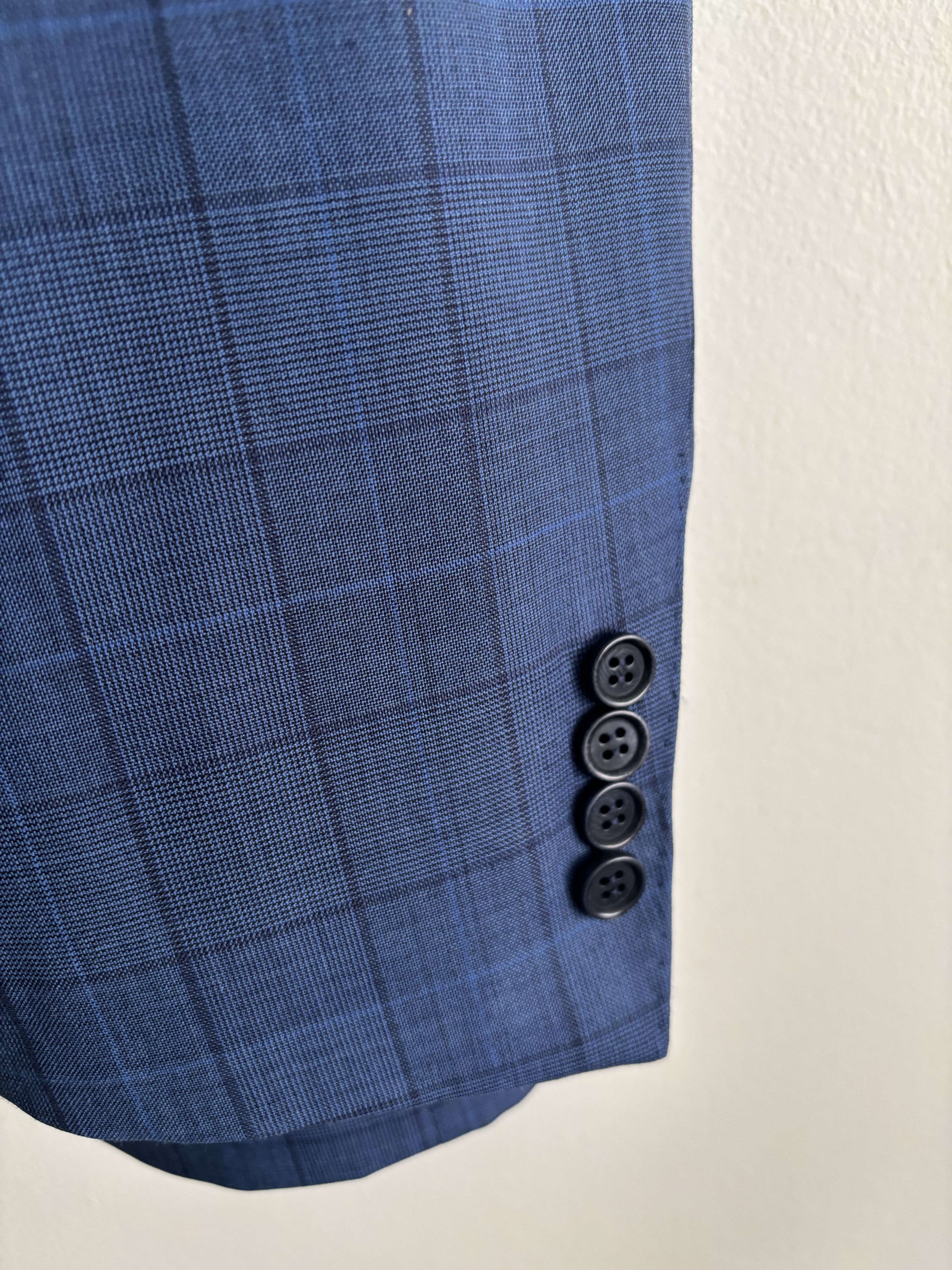 Canali $2100 Windowpane Check Blue Suit - Size 46. Pants 36-37 Size 46R - 4 Thumbnail