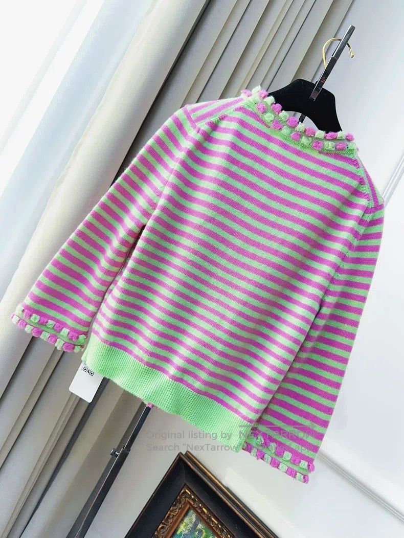 Chanel Chanel 25s new pink and green striped lace knitted cardiga Size XXS / US 00 / IT 34 - 2 Thumbnail