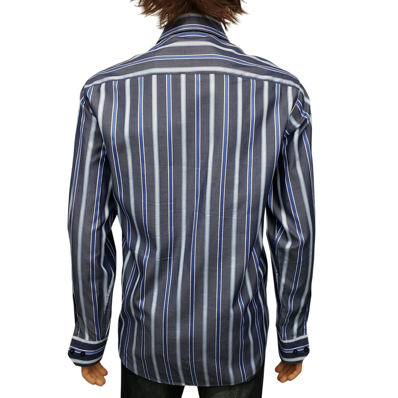 BUGATCHI Bugatchi Uomo Dress Shirt M Striped Contrast Flip Cuff L/S Size US M / EU 48-50 / 2 - 10 Thumbnail