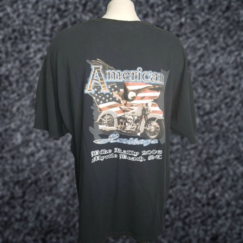 Harley Davidson Retro Harley Davidson T-Shirt Mens 3XL Black Eagle American Flag Bike Week Myrtle Beach SC 2006 Graphic Tee Crew Neck Short Sleeve Big & Tall Casual Size US XXL / EU 58 / 5 - 1 Thumbnail
