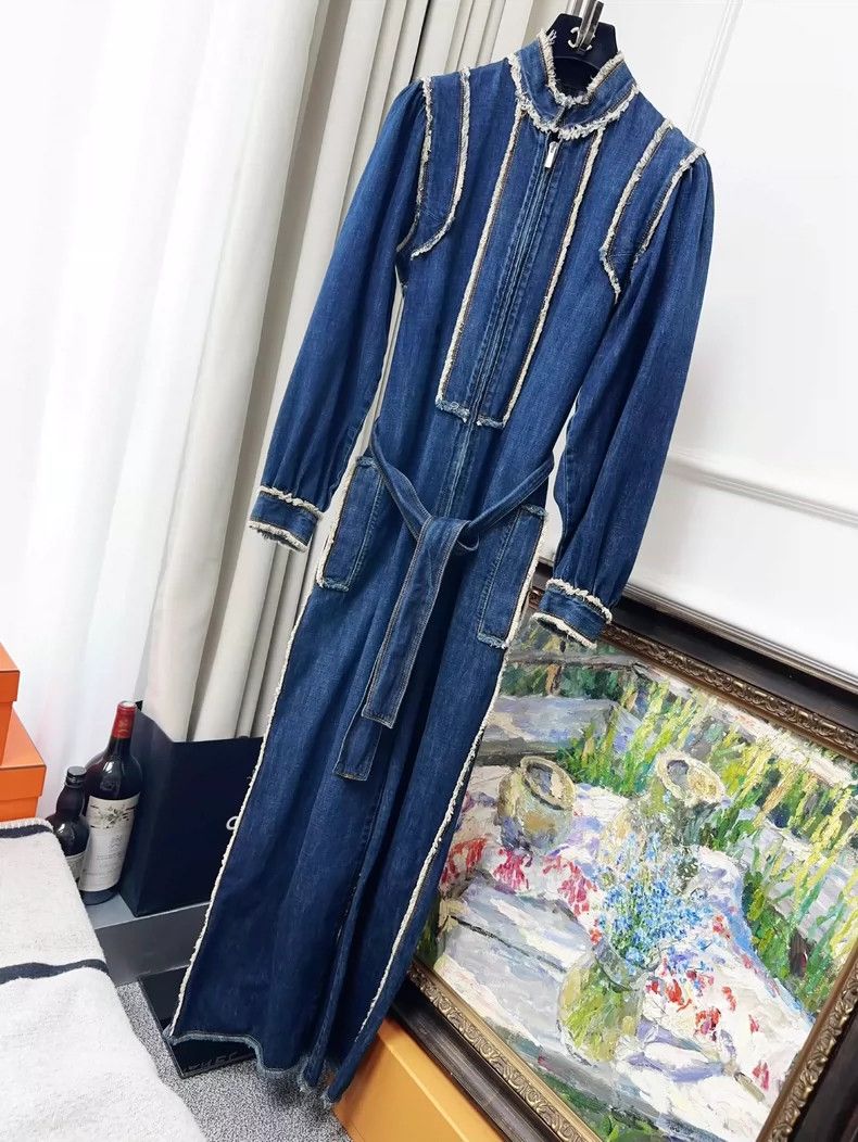 Dior blue vintage denim jumpsuit with fringes-dmc Size US 34 / EU 50 - 1 Thumbnail