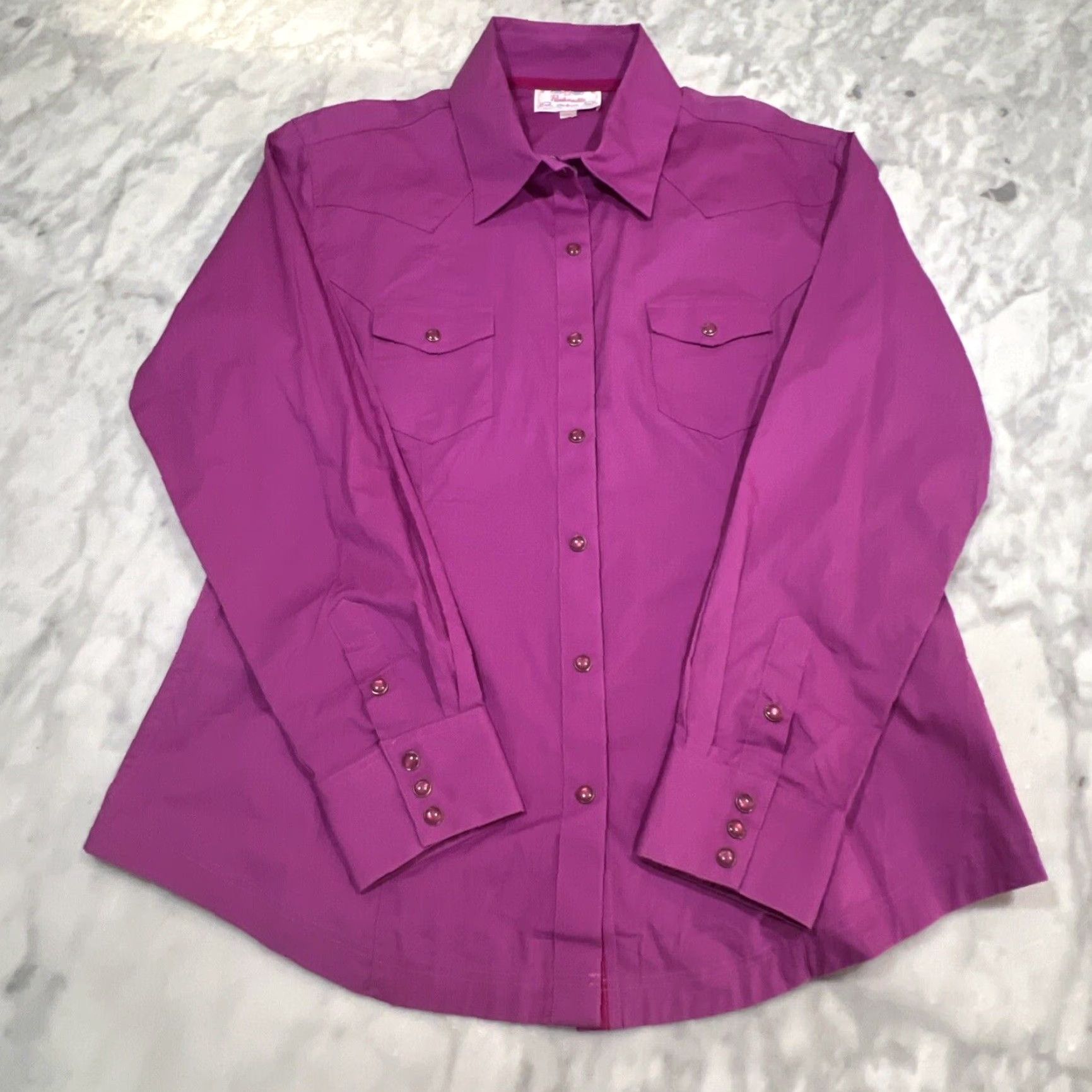 Vintage Panhandle Western Pearl Snap Shirt Women’s XL Fuchsia Long Sleeve Fitted Go West - Cotton Blend Western Shirt Ladies XL Button-Up with Pockets Size XL / US 12-14 / IT 48-50 - 3 Thumbnail