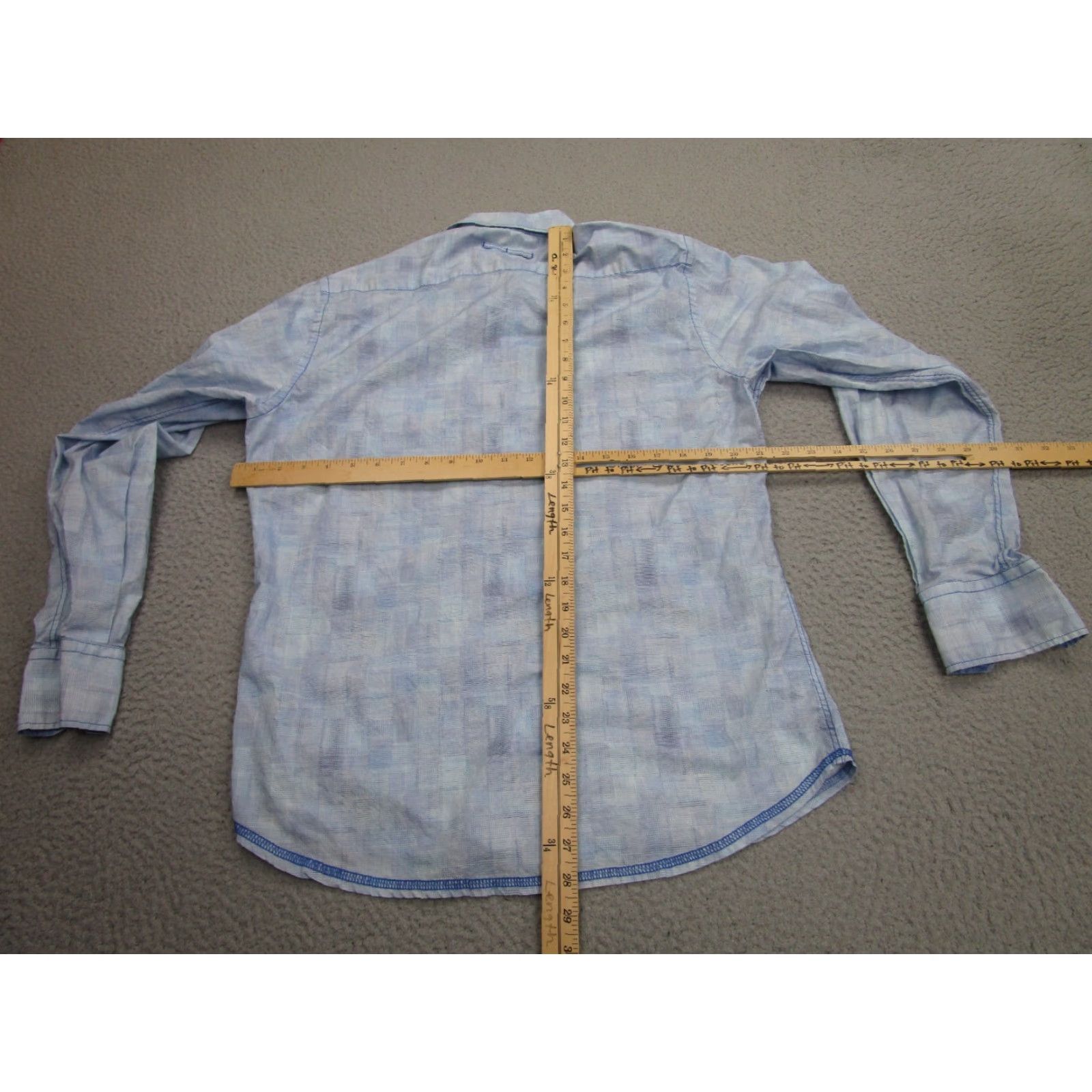 George Georg Roth Shirt Mens Medium Blue Check Plaid Artsy Water Color Long Sleeve Size US M / EU 48-50 / 2 - 7 Thumbnail