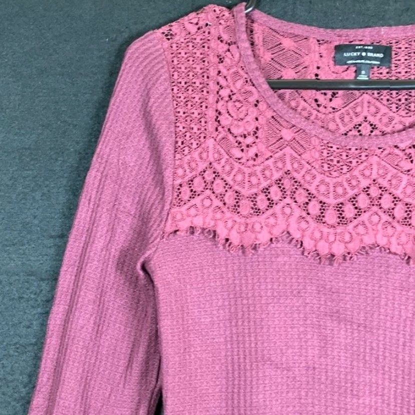 Lucky Brand Lucky Brand Blouse Burgundy Crew Neck Long Sleeve Small Women’s Shirt"} Size S / US 4 / IT 40 - 4 Thumbnail