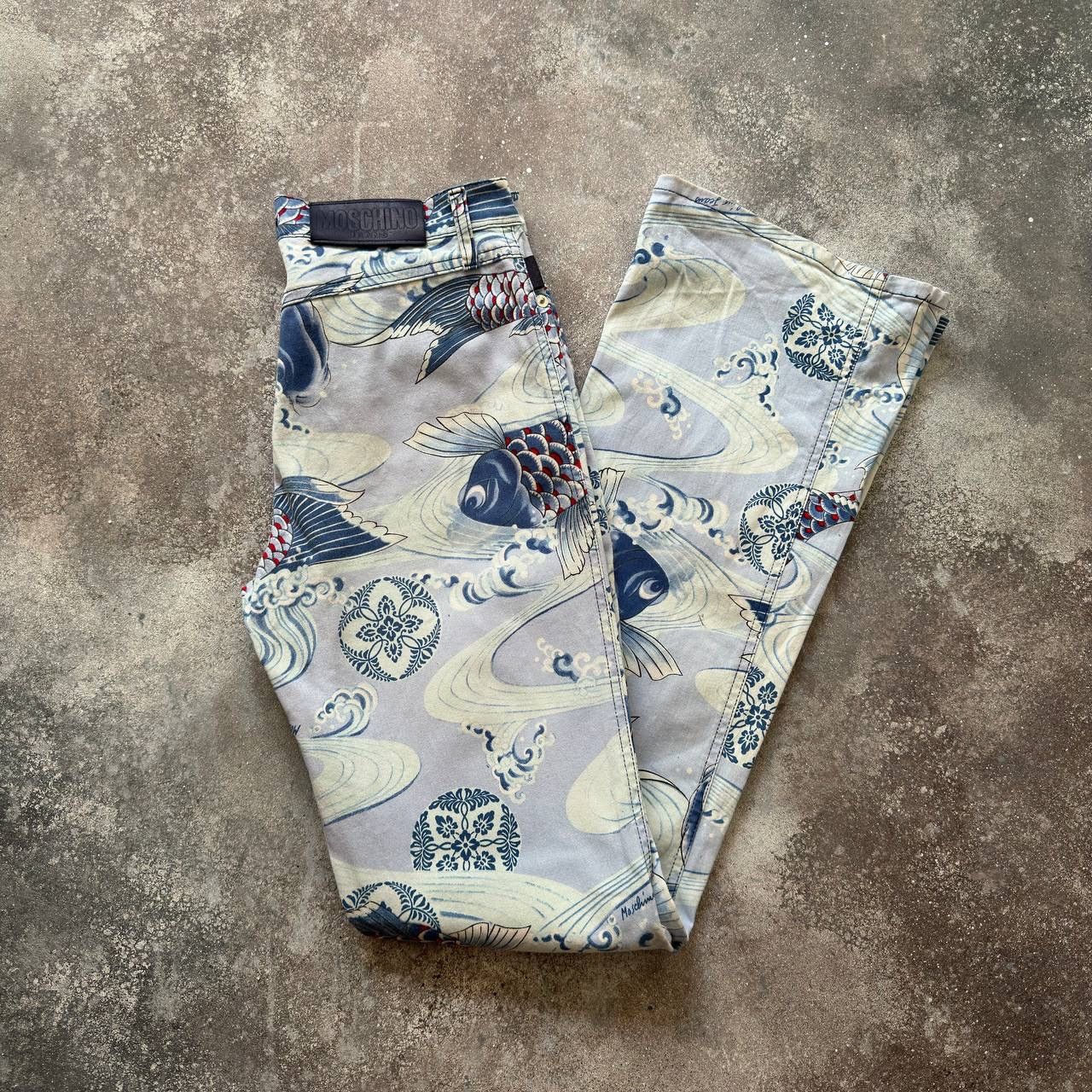 Moschino Moschino Retro Y2K Japanese Koi Fish Oriental Flared Pants Size 29" - 11 Thumbnail