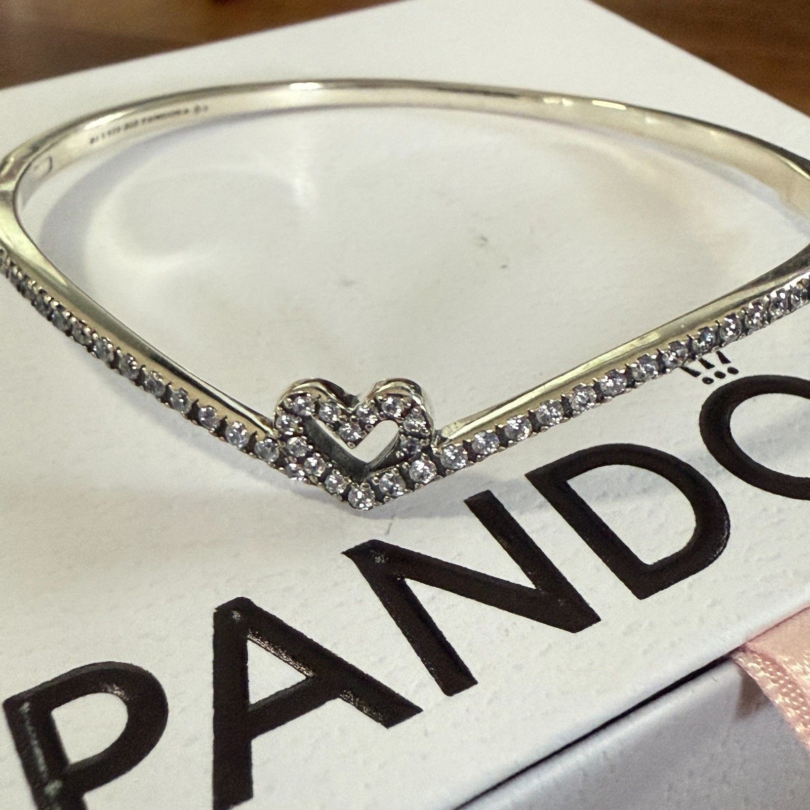 pandora Authentic Pandora Sparkling Heart Sterling Silver Bangle Bra Size ONE SIZE - 2 Thumbnail