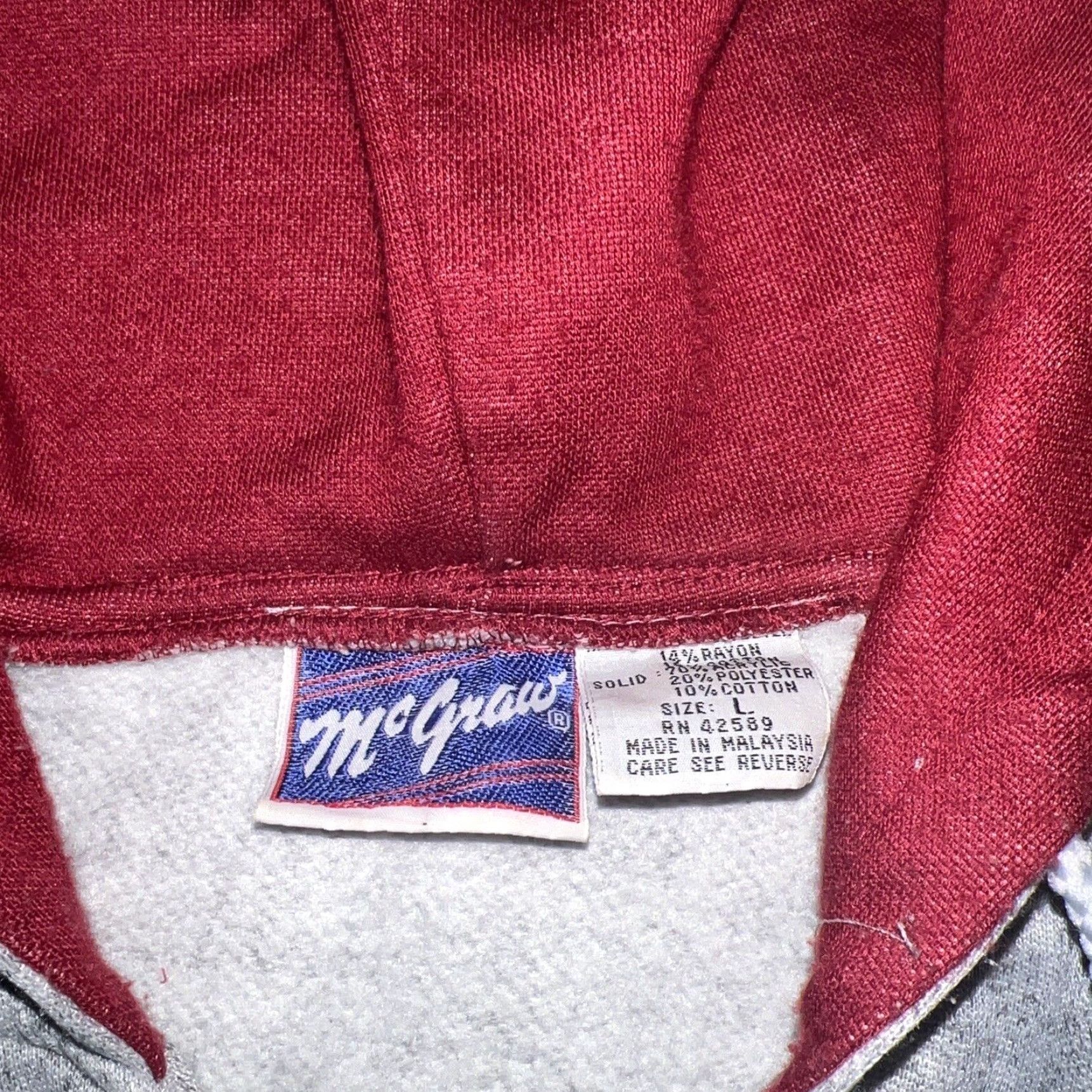 Vintage VINTAGE 1980s McGraw Gray Full Zip Hoodie Mens Size Large Pullover Size US L / EU 52-54 / 3 - 3 Thumbnail