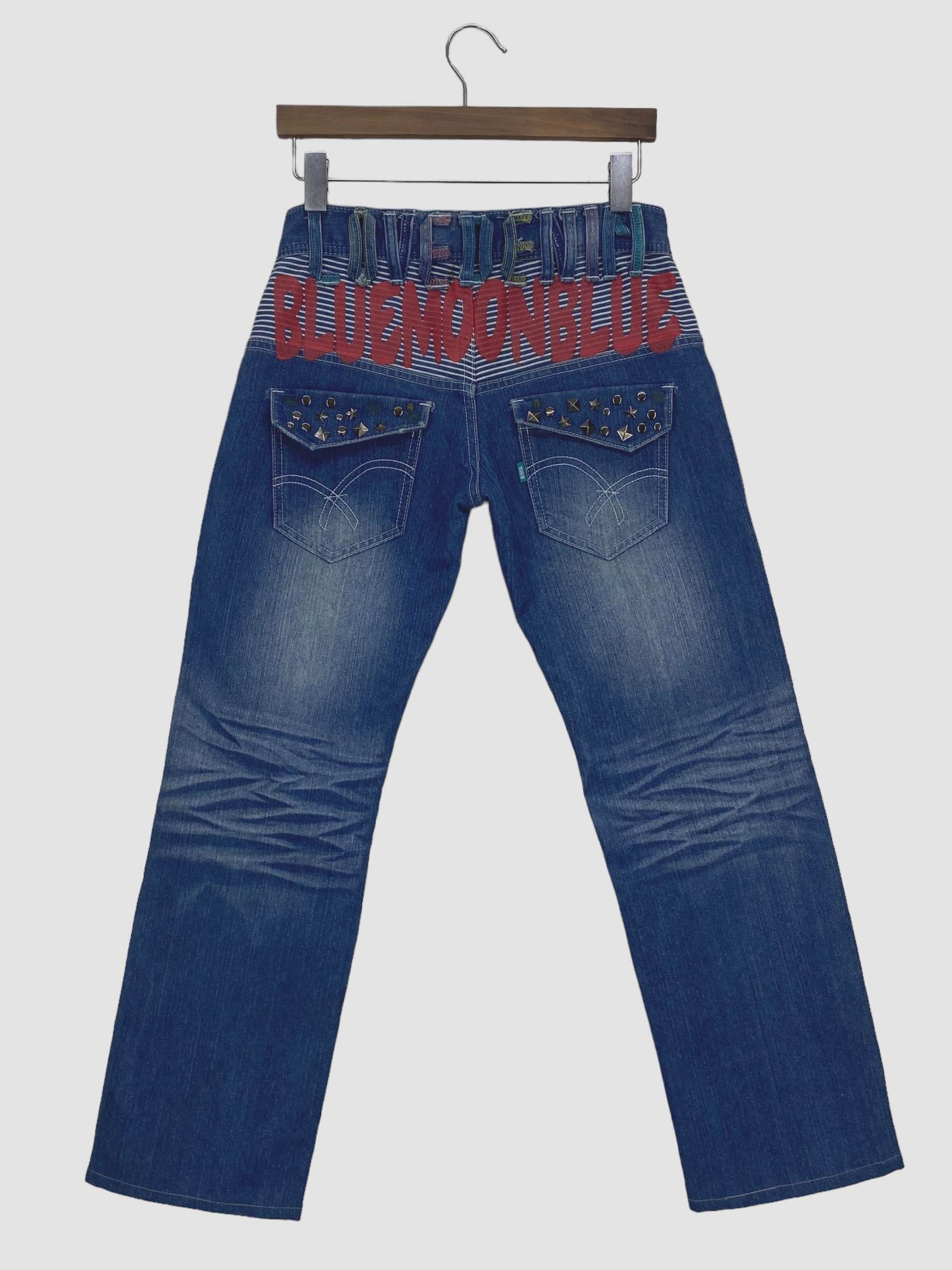 image of Distressed Denim x Rockers Blue Moon Blue Japan Ankle Jeans Japanese Spellout Jeans, Women's (Size 