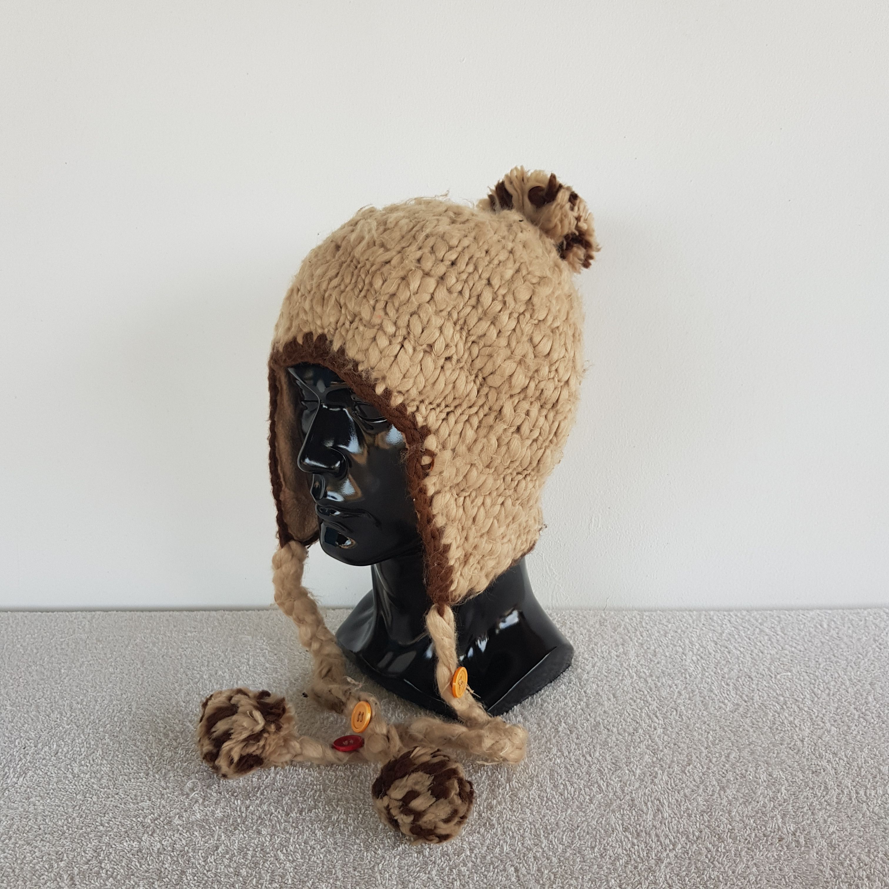 Aran Isles Knitwear Vintage Japanese Crochet Earflap Knit Beanie Snow Caps Hats Size ONE SIZE - 1 Thumbnail