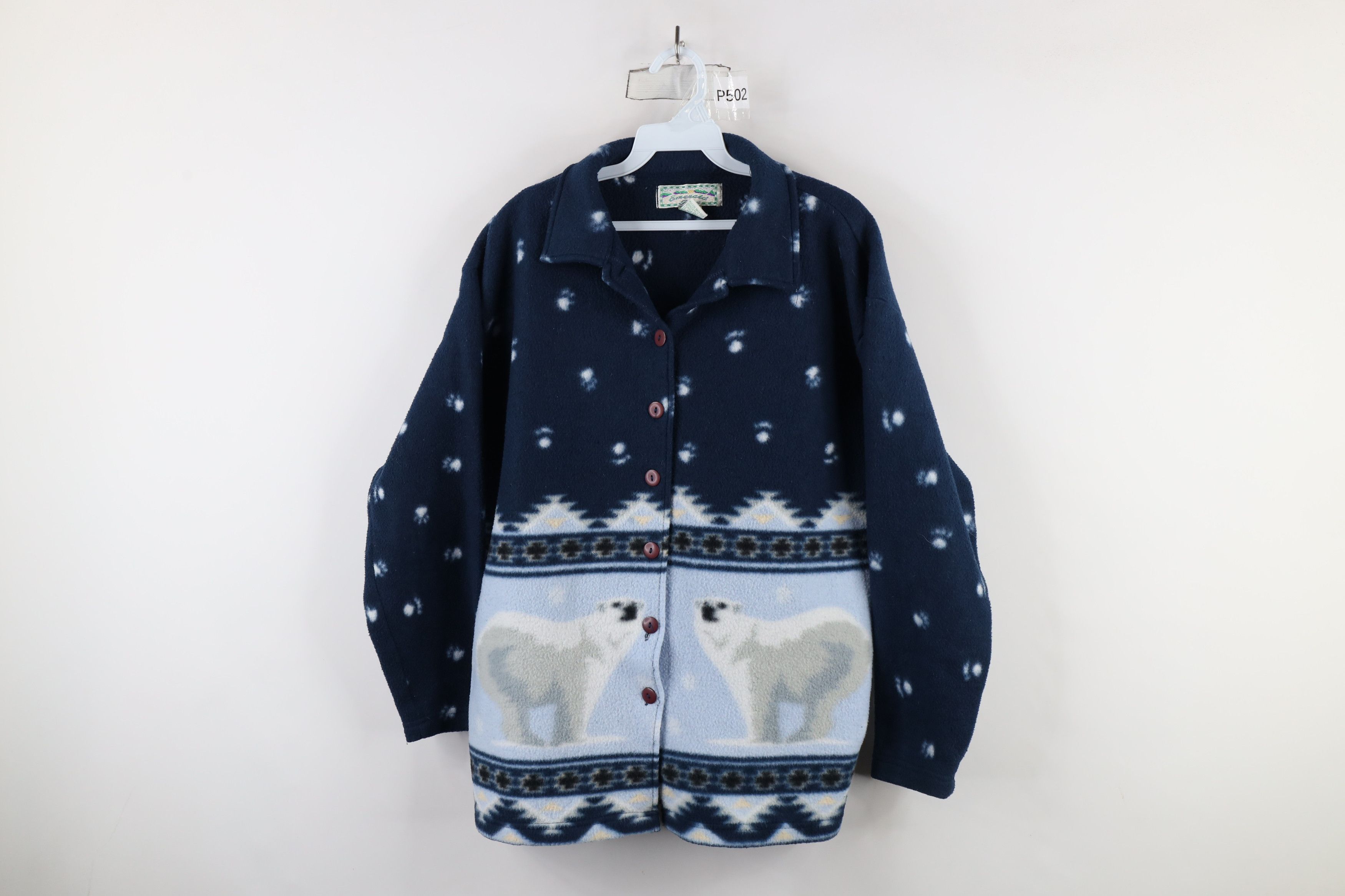 Vintage Vintage 90s Christmas All Over Print Fleece Button Jacket Size M / US 6-8 / IT 42-44 - 1 Thumbnail