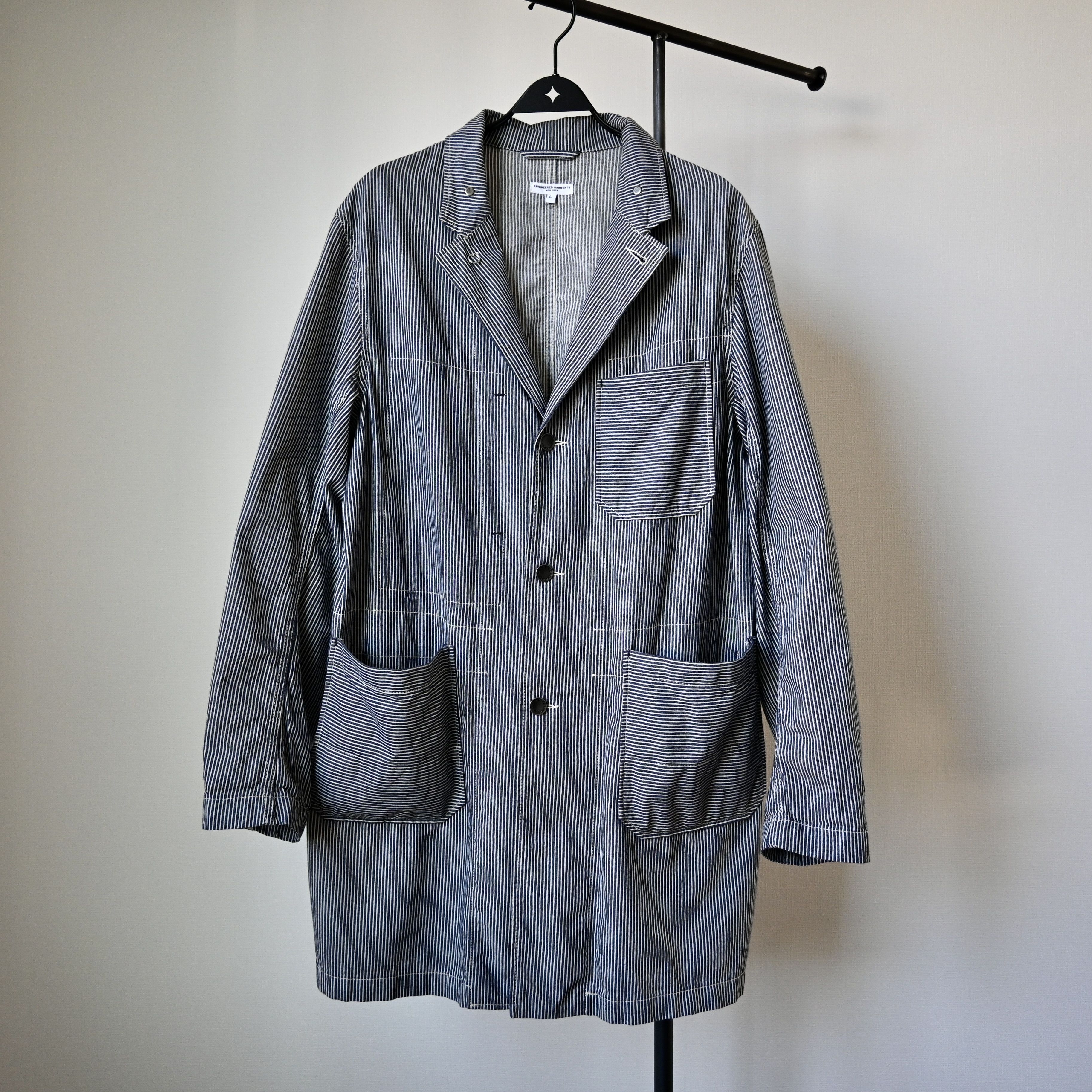 Engineered Garments "Lab Shirt" hickory striped work coat