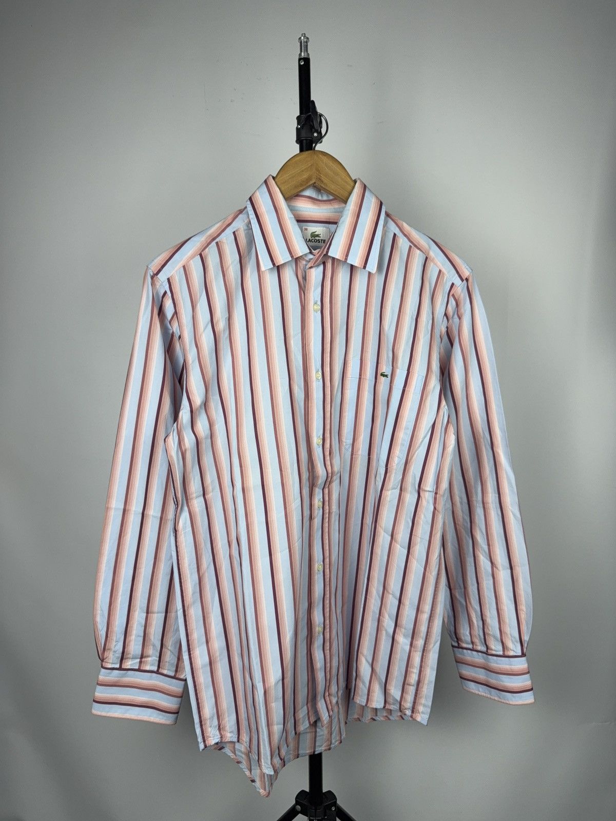 Lacoste 90s Lacoste Striped Button Up Shirt 39 M Blue Pink Vintage Size US M / EU 48-50 / 2 - 1 Thumbnail
