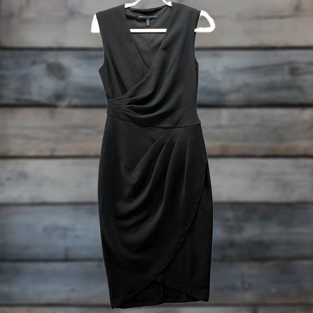 White House Black Market VINTAGE? No — White House Black Market Sleeveles Sheath Dress Womens 2 Black Drape Pleated Shirt? Size XS / US 0-2 / IT 36-38 - 1 Thumbnail