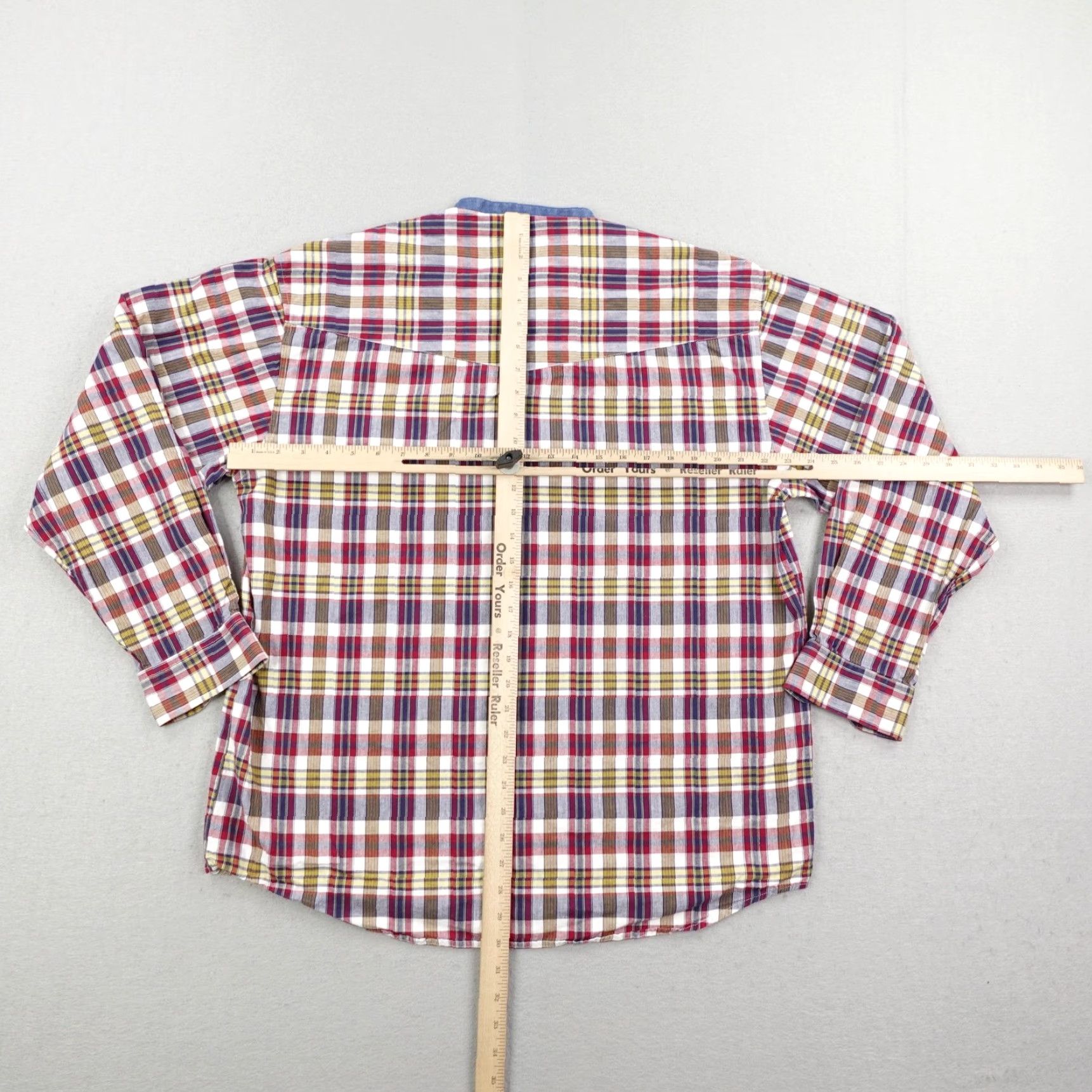 Roper Roper Shirt Men's Large Red Blue Plaid Band Collar Western Button-Up Casual Size US L / EU 52-54 / 3 - 5 Thumbnail
